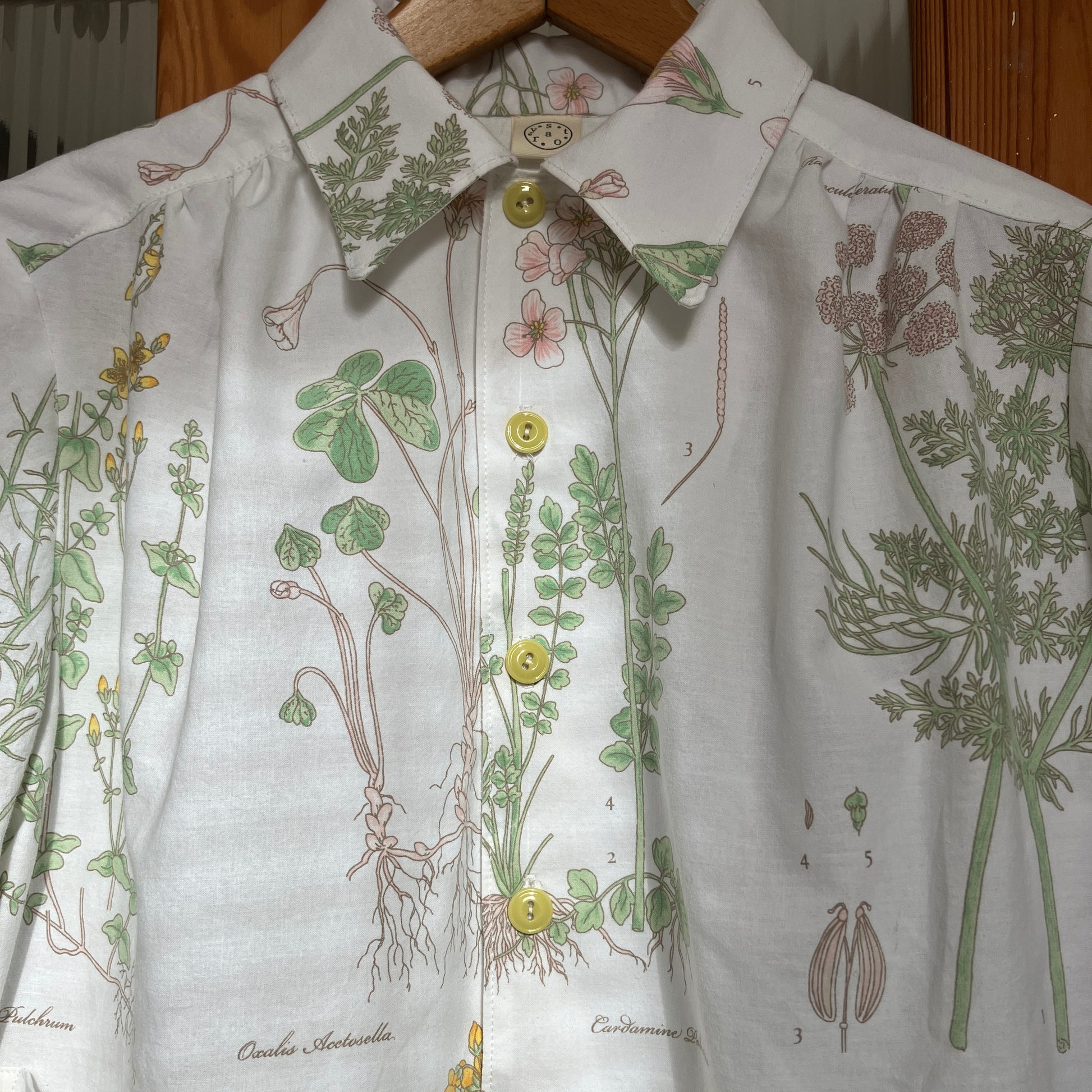 botanical print shirt made from recycled vintage bedding