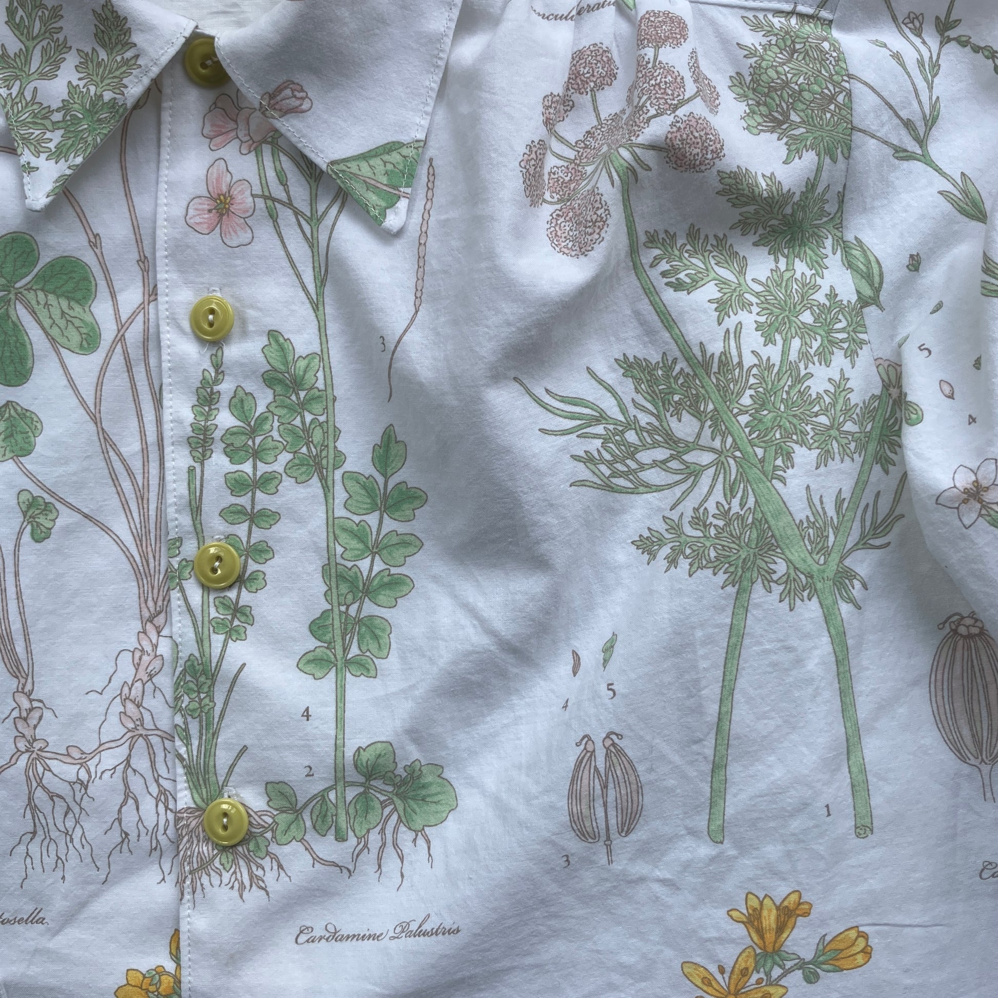 botanical print shirt made from recycled vintage bedding