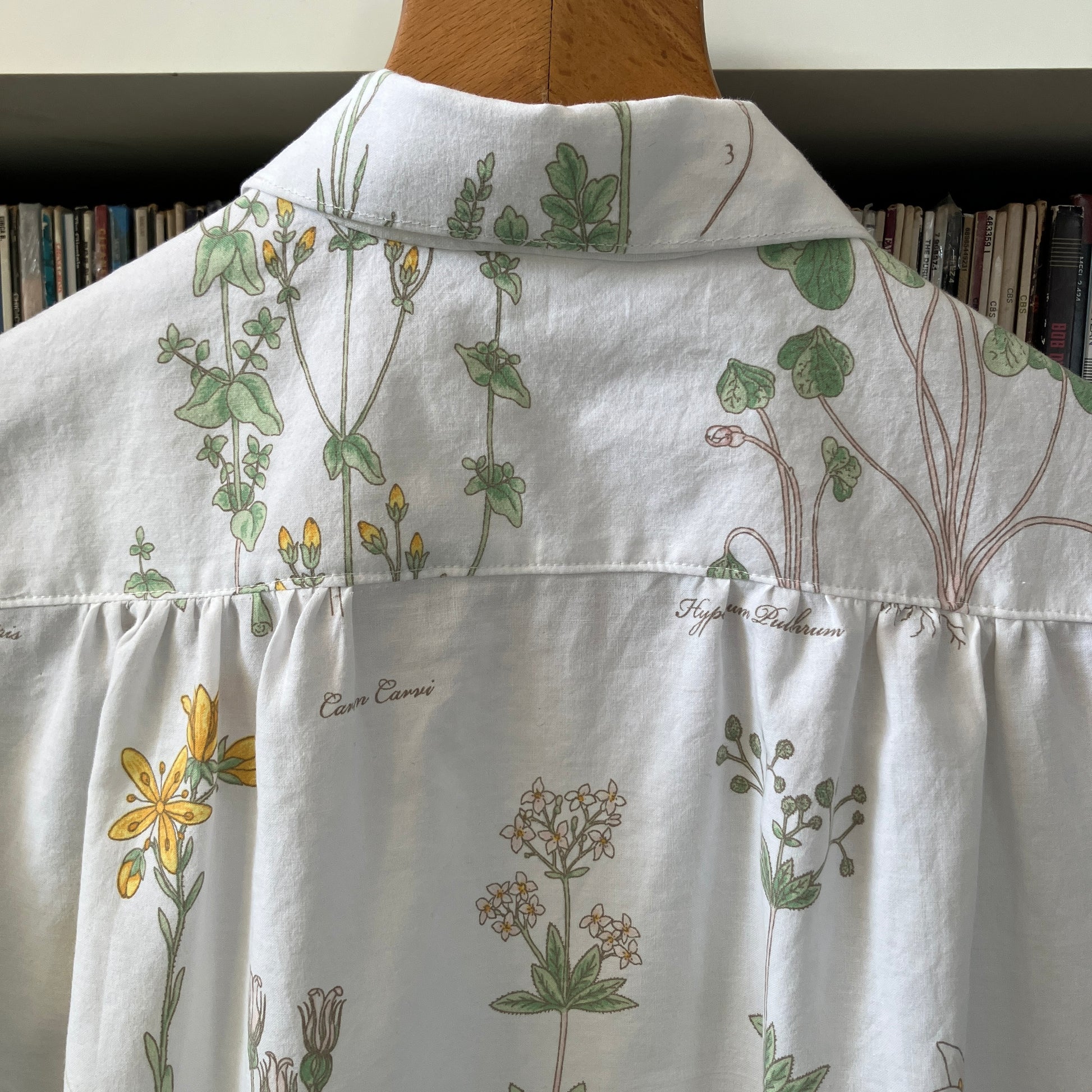 botanical print shirt made from recycled vintage bedding