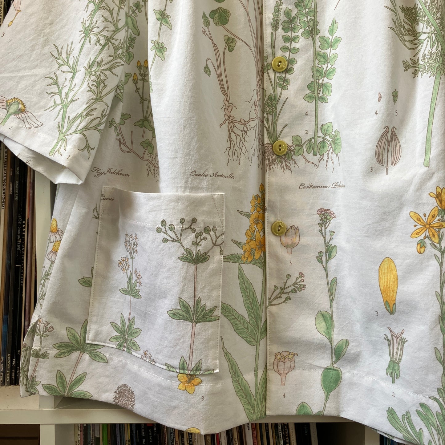 botanical print shirt made from recycled vintage bedding