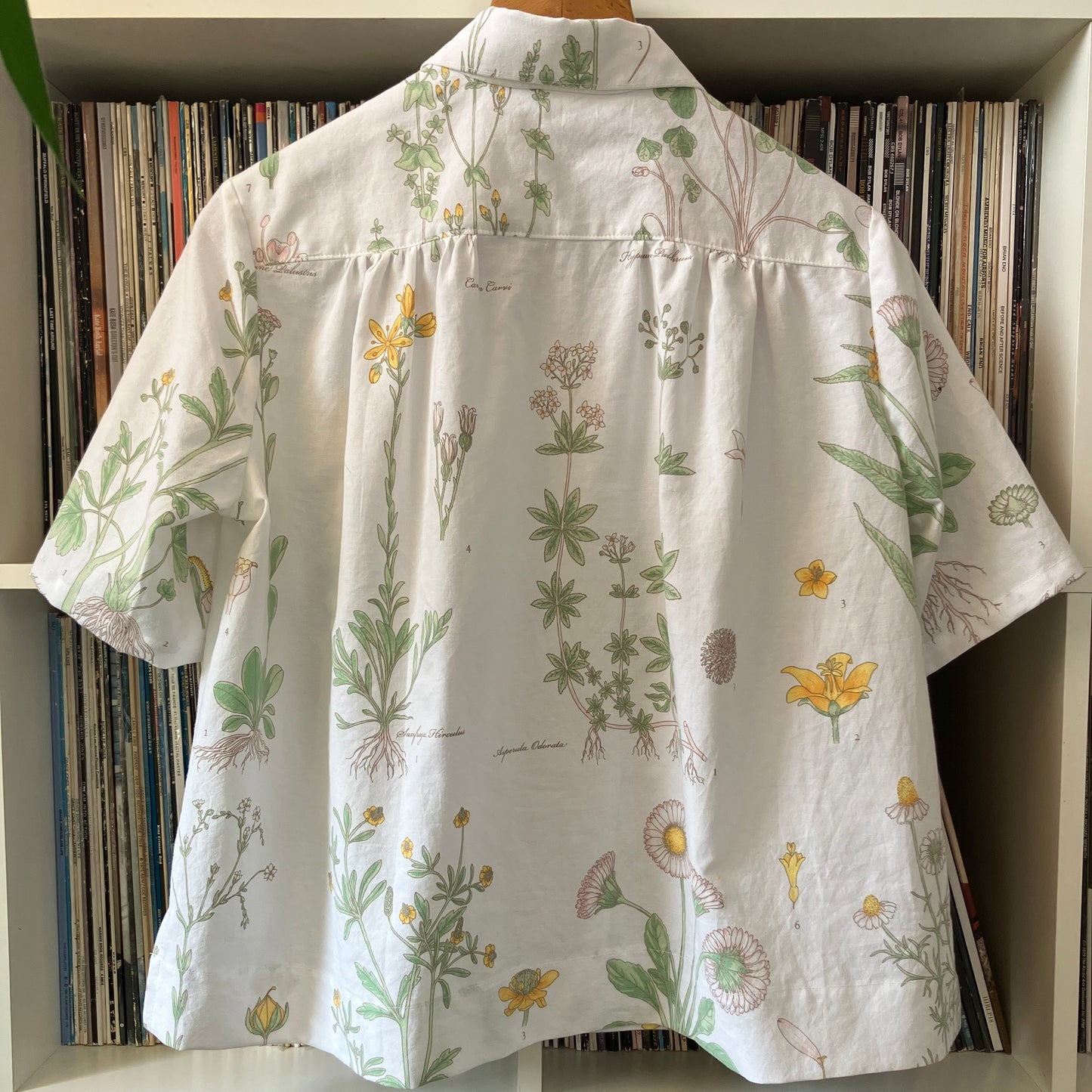 botanical print shirt made from recycled vintage bedding