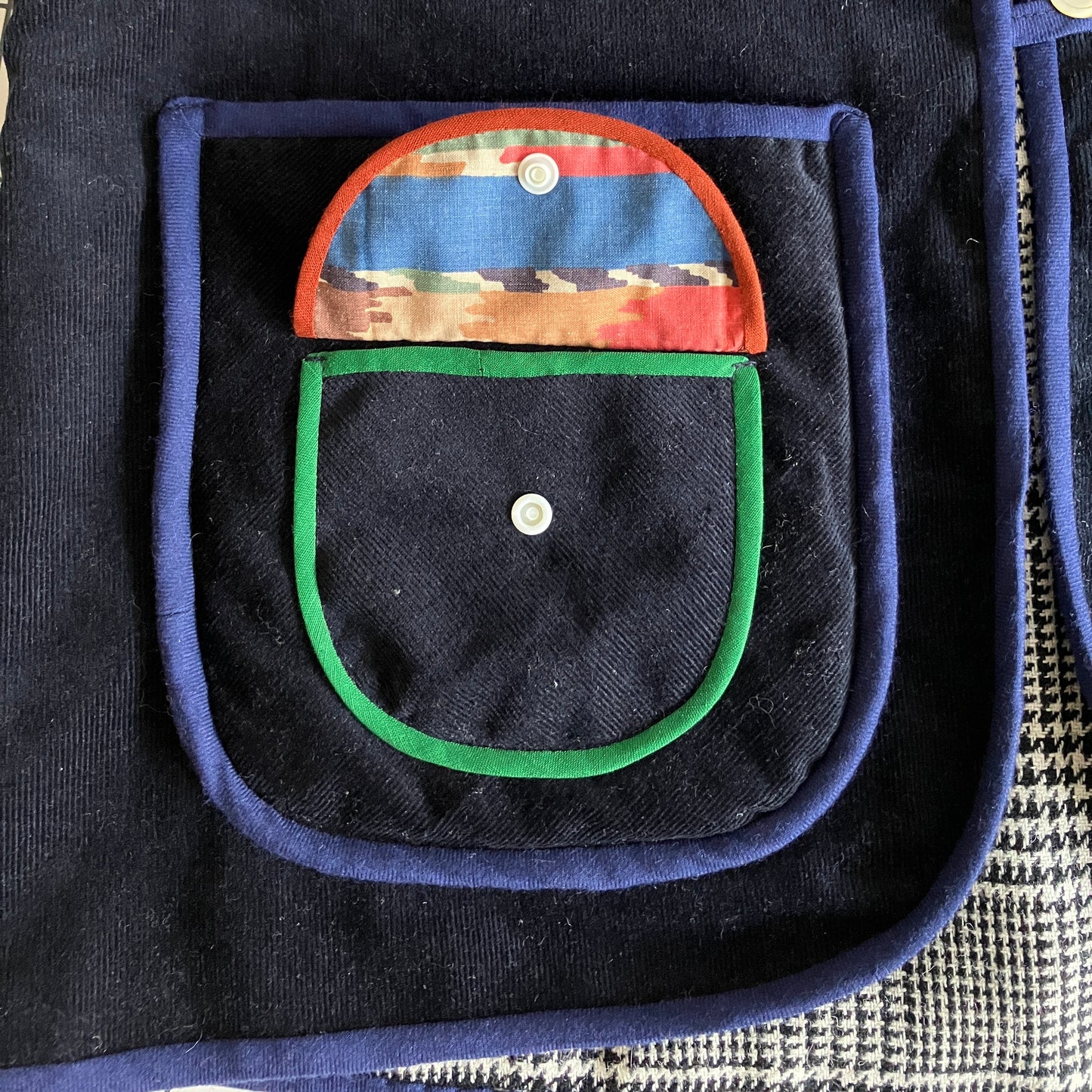 Vest/waistcoat made from reclaimed offcuts of navy blue corduroy,