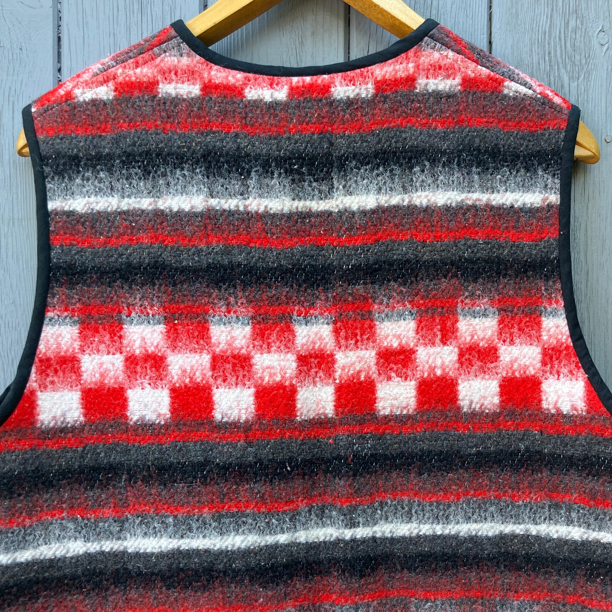 Cosy vest made from a fab vintage checkerboard woolly blanket.