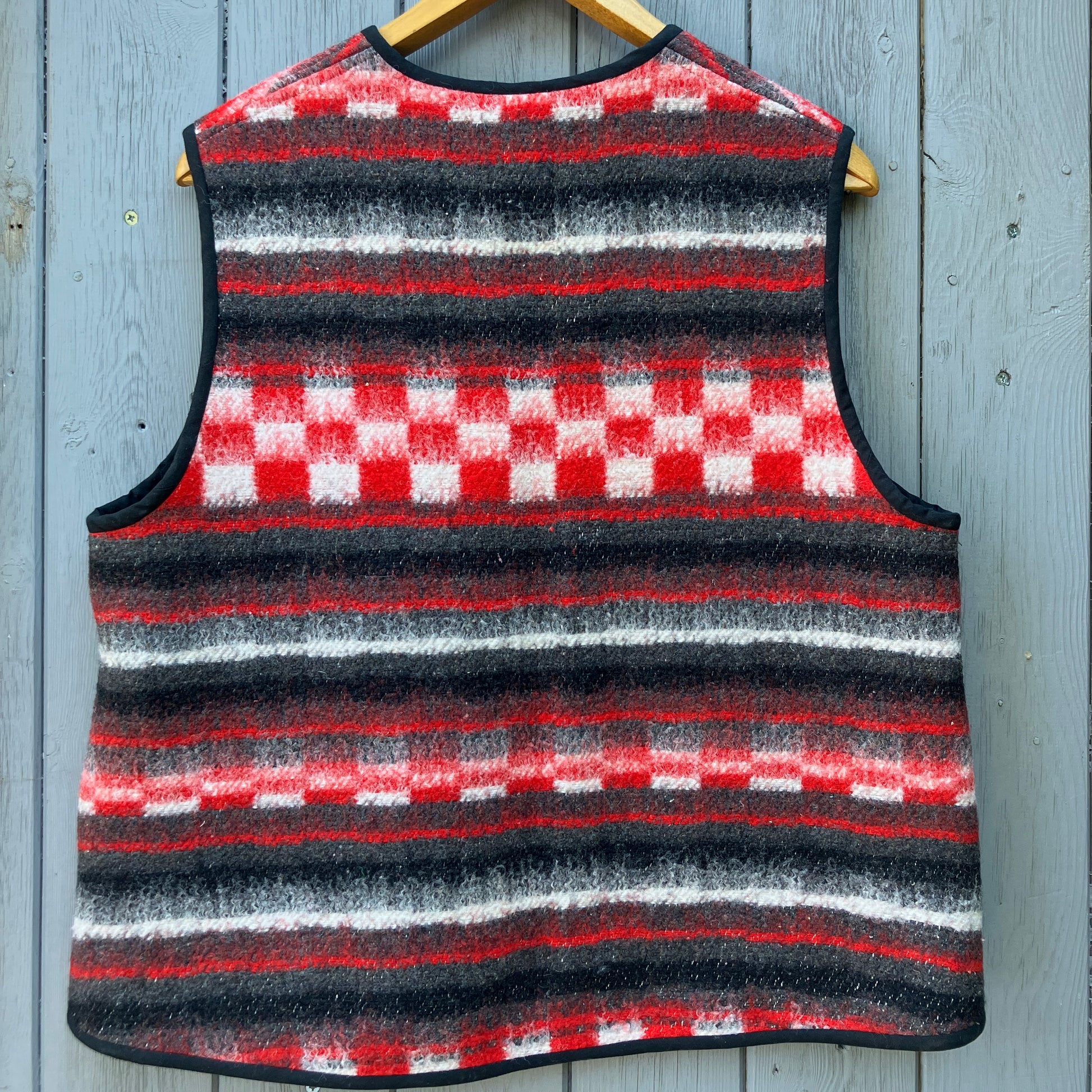 Cosy vest made from a fab vintage checkerboard woolly blanket.