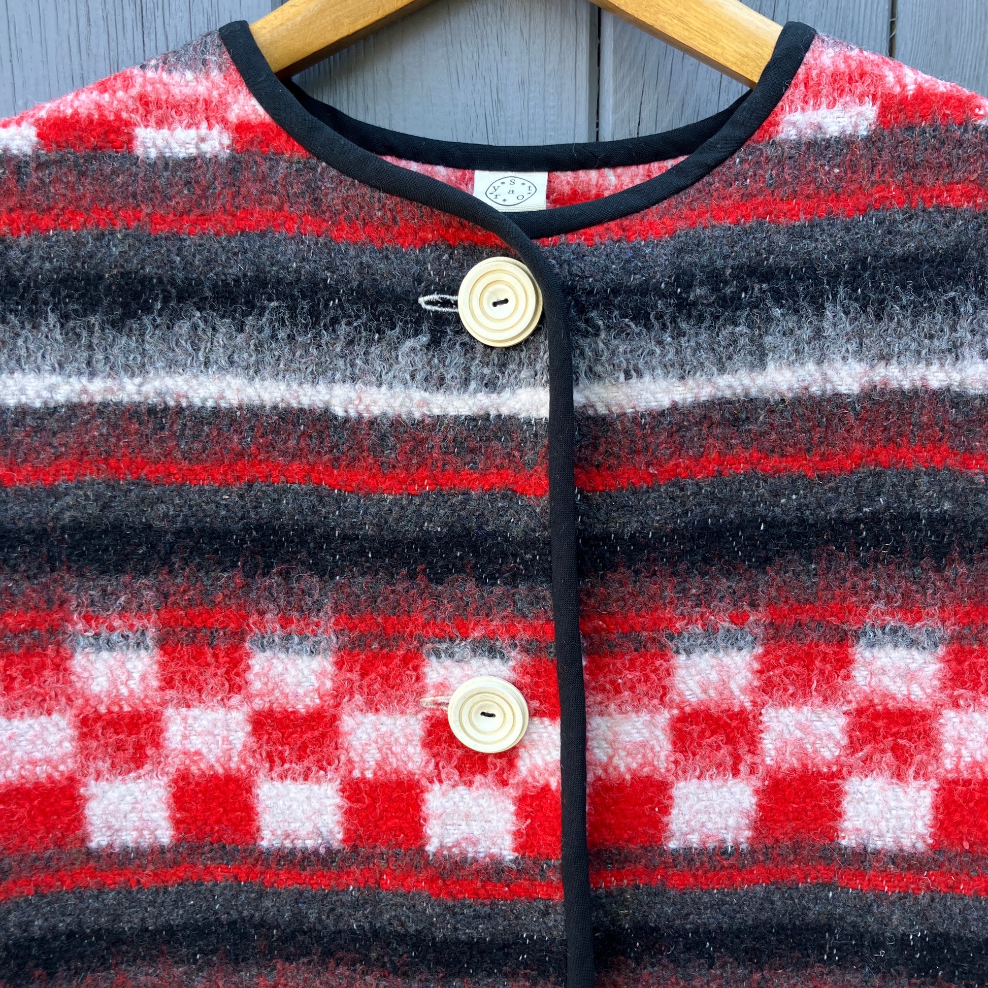 Cosy vest made from a fab vintage checkerboard woolly blanket.