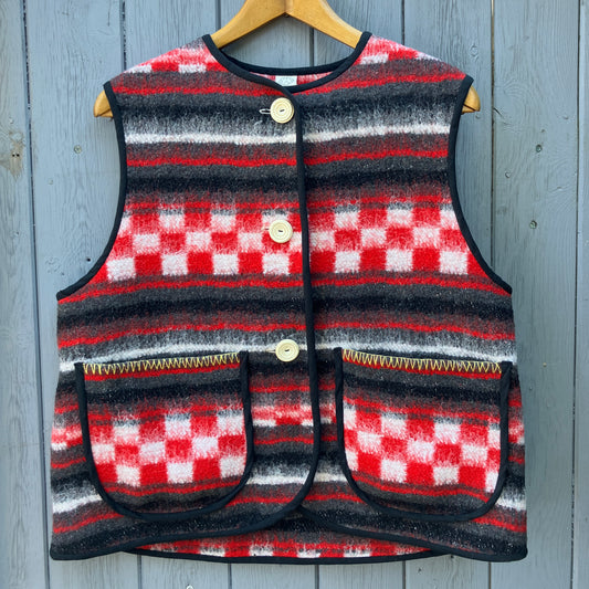 Cosy vest made from a fab vintage checkerboard woolly blanket.