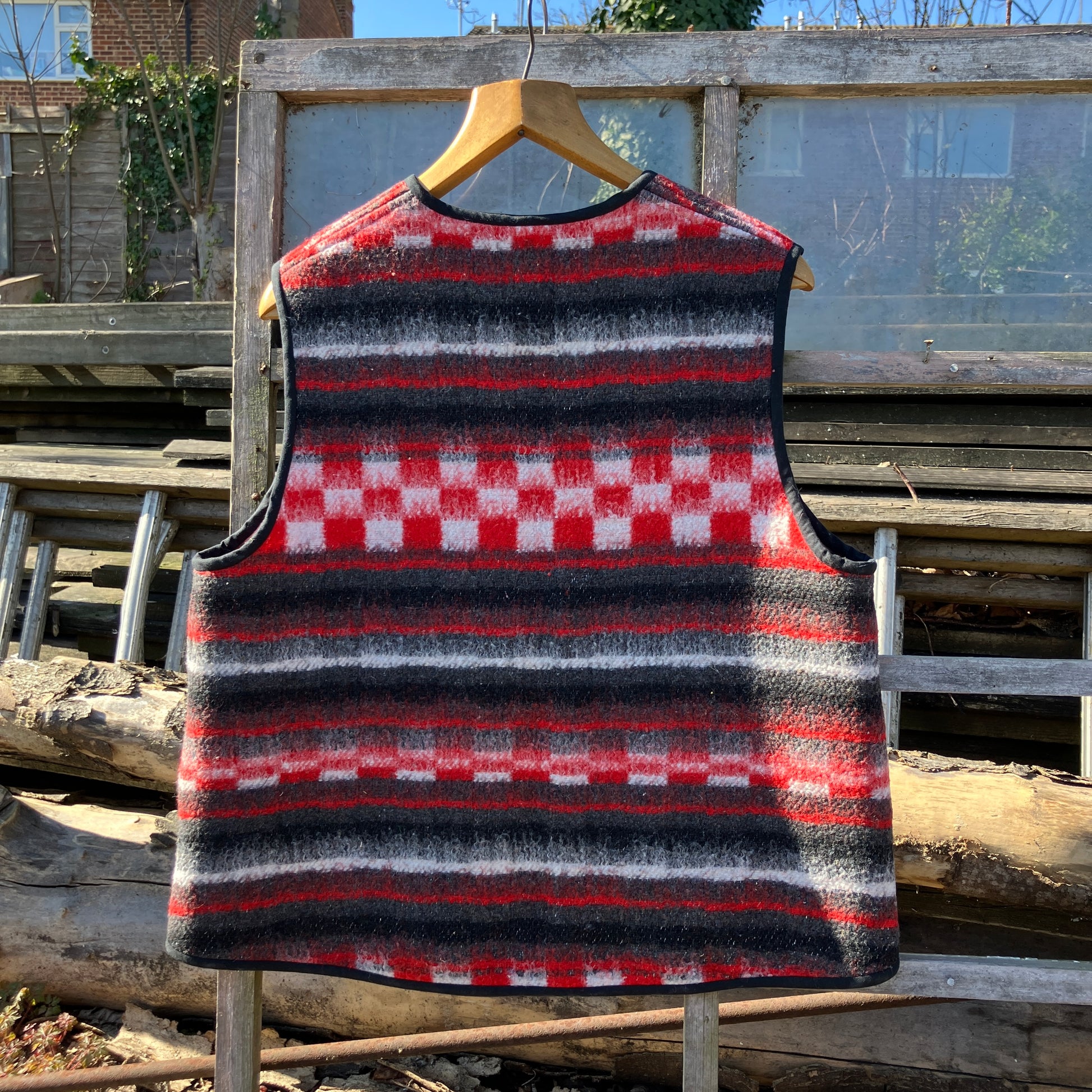 Cosy vest made from a fab vintage checkerboard woolly blanket.