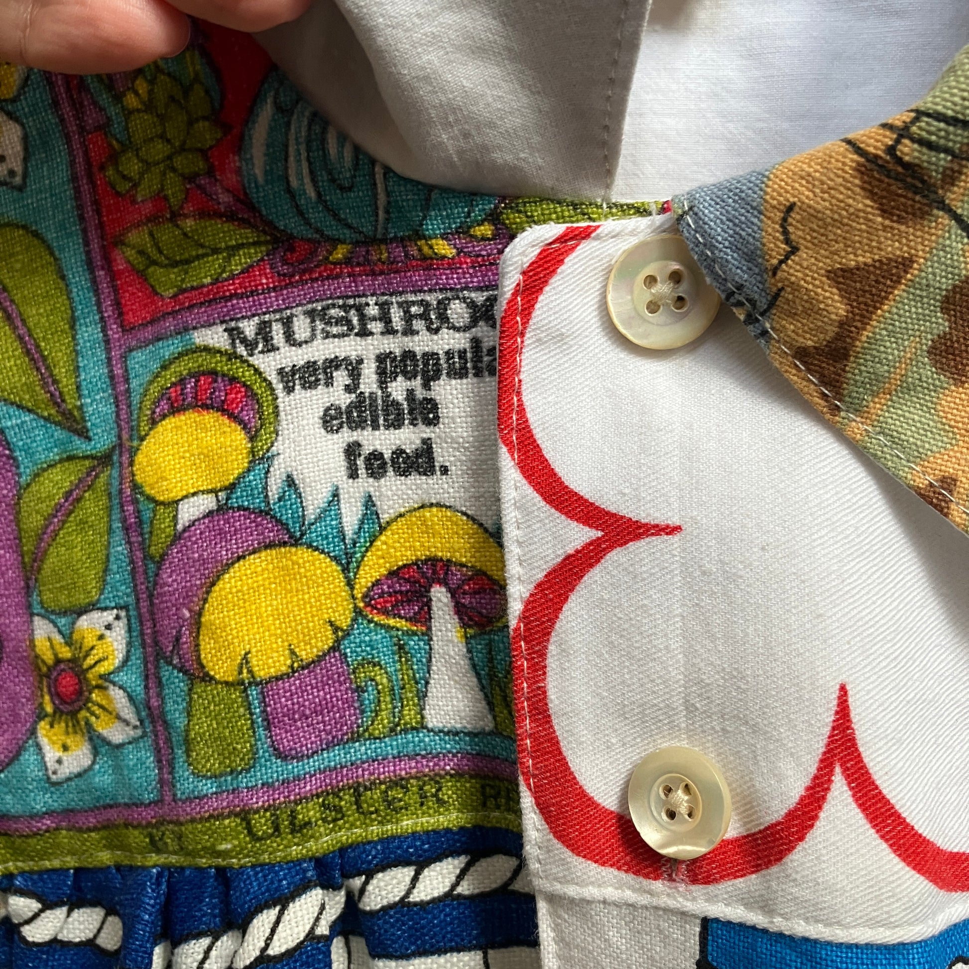 Shirt made from a patchwork of recycled tea towels