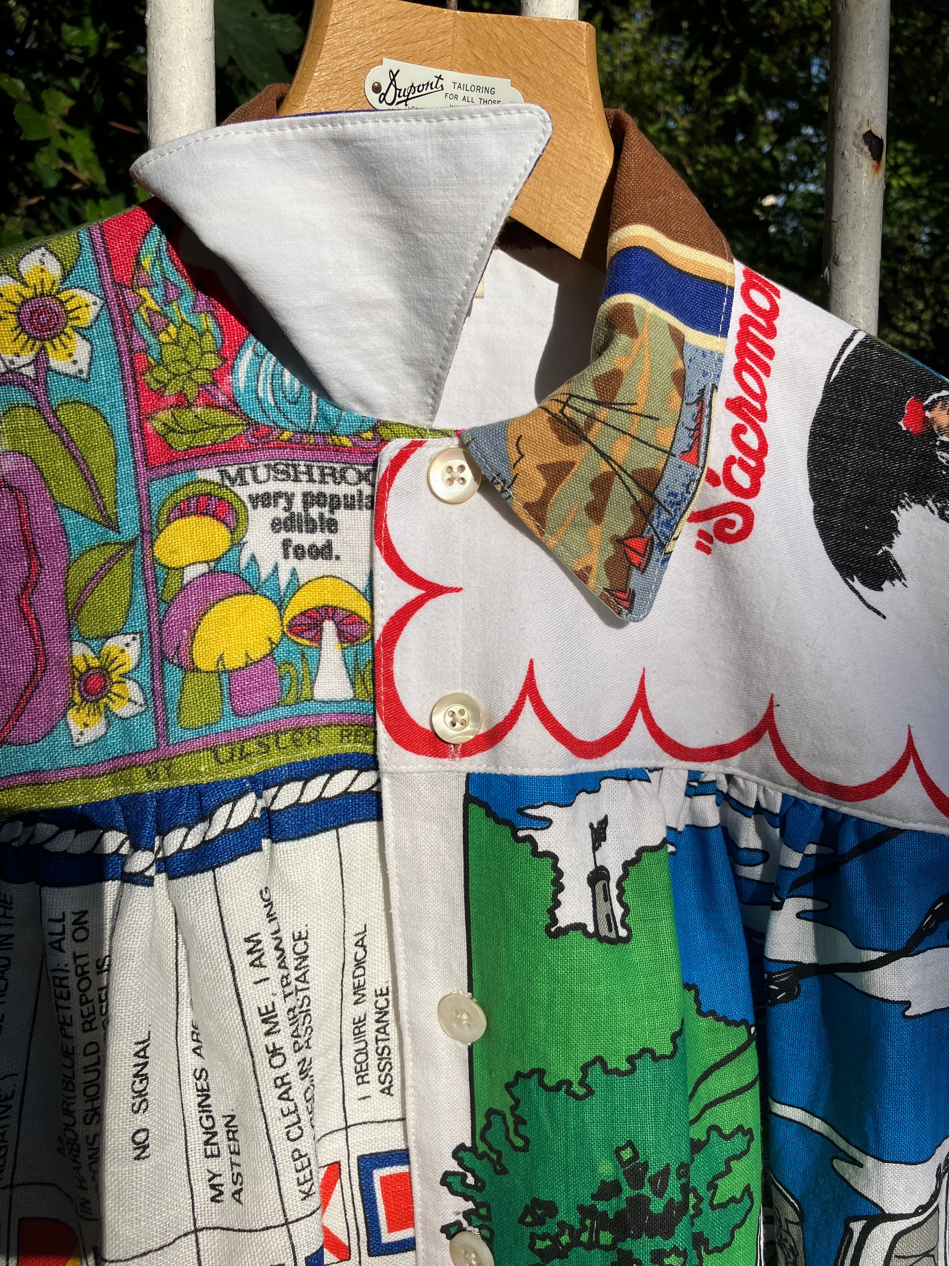Shirt made from a patchwork of recycled tea towels
