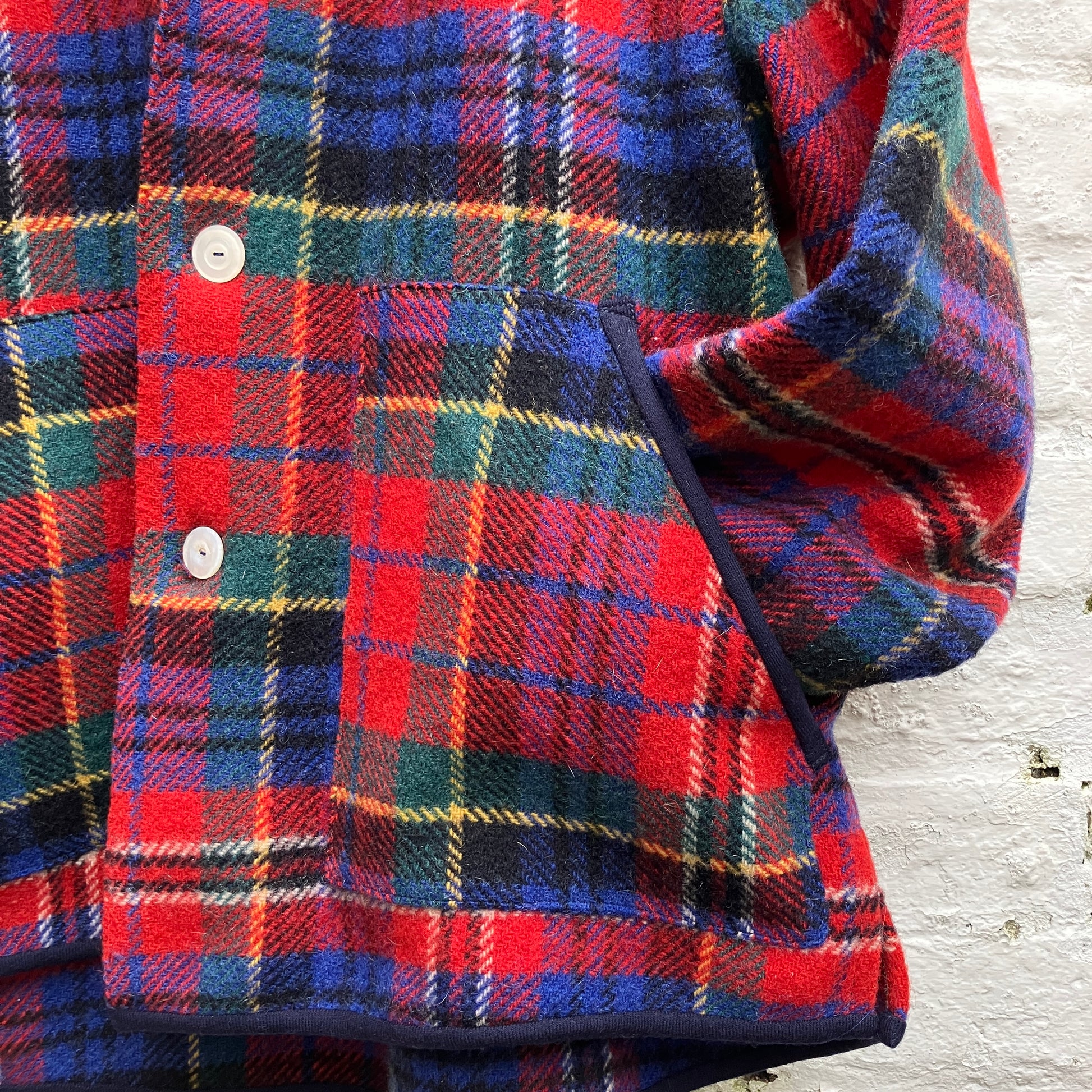 Swingy, shawl collar jacket made from a vintage tartan wool blanket.
