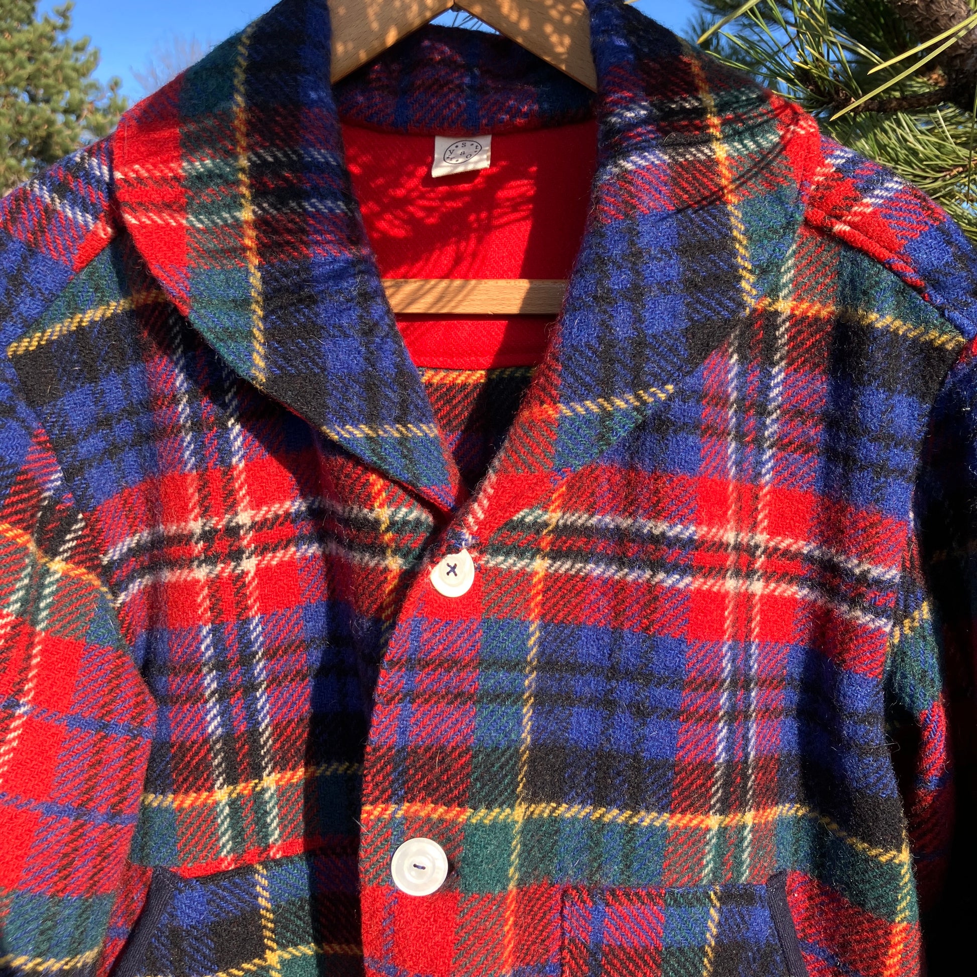 Swingy, shawl collar jacket made from a vintage tartan wool blanket.