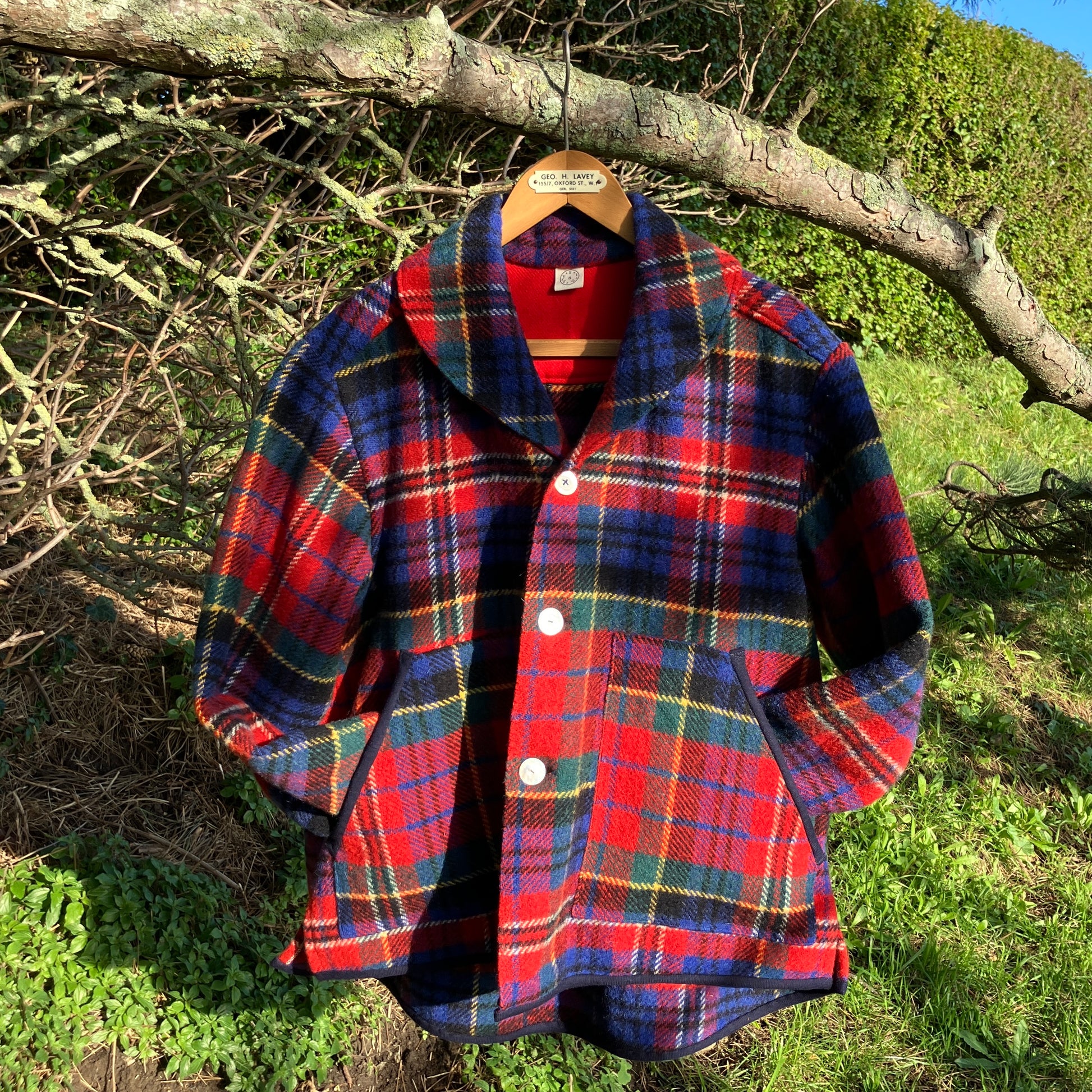 Swingy, shawl collar jacket made from a vintage tartan wool blanket.