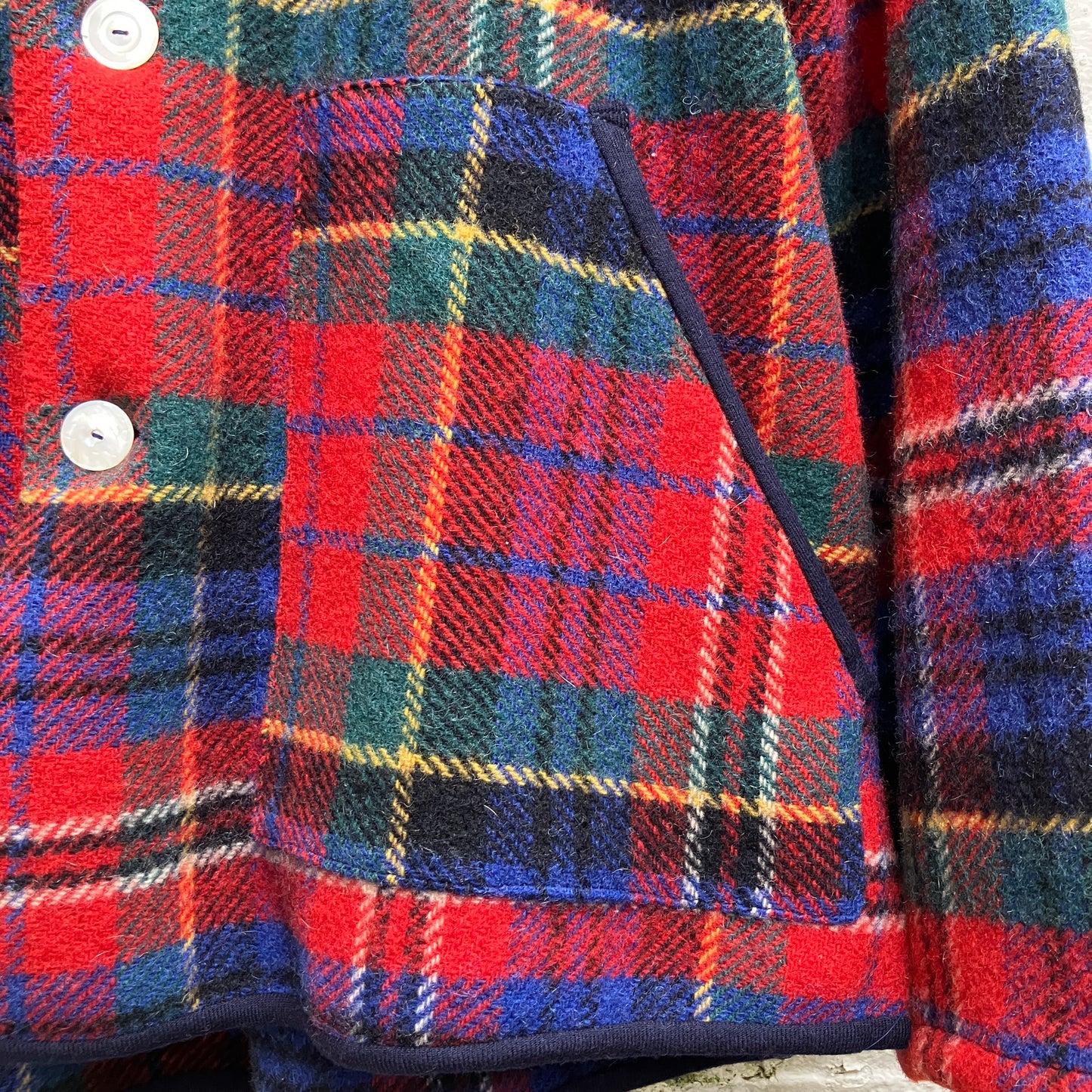 Swingy, shawl collar jacket made from a vintage tartan wool blanket.