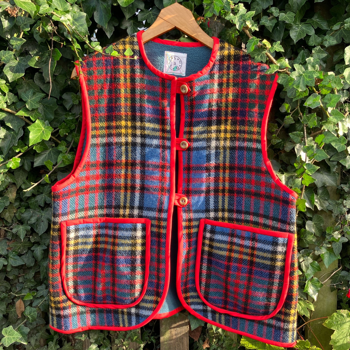 Tartan recycled blanket vest
