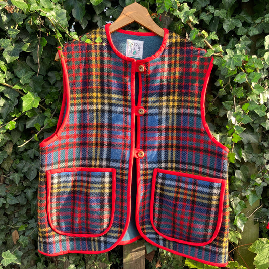 Tartan recycled blanket vest