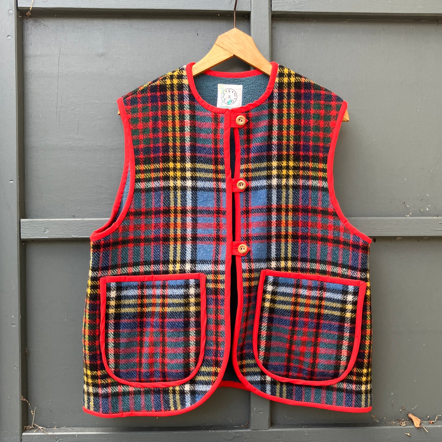 Tartan recycled blanket vest