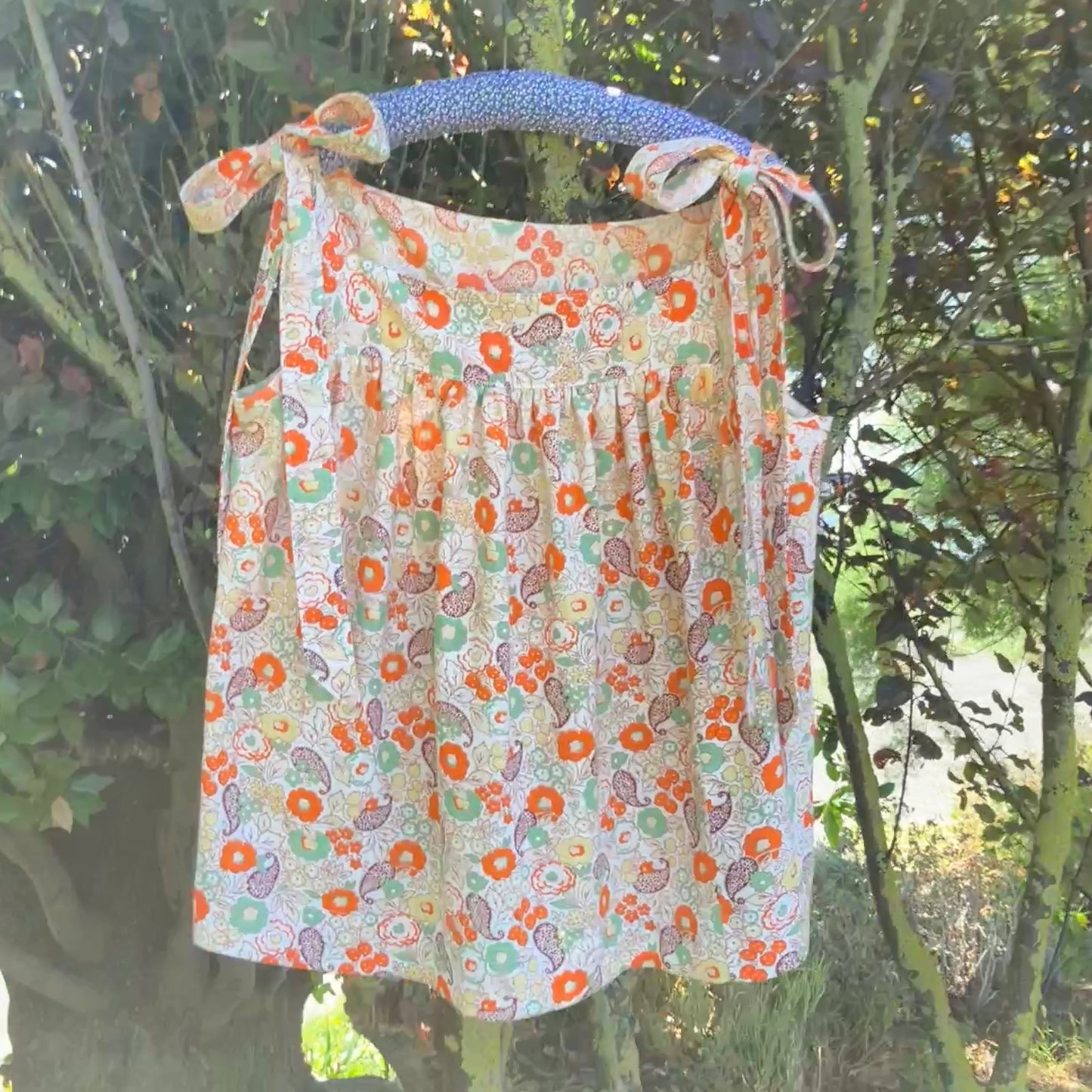 Pretty tie-shoulder top made from a beautiful found 1930s floral cotton curtain