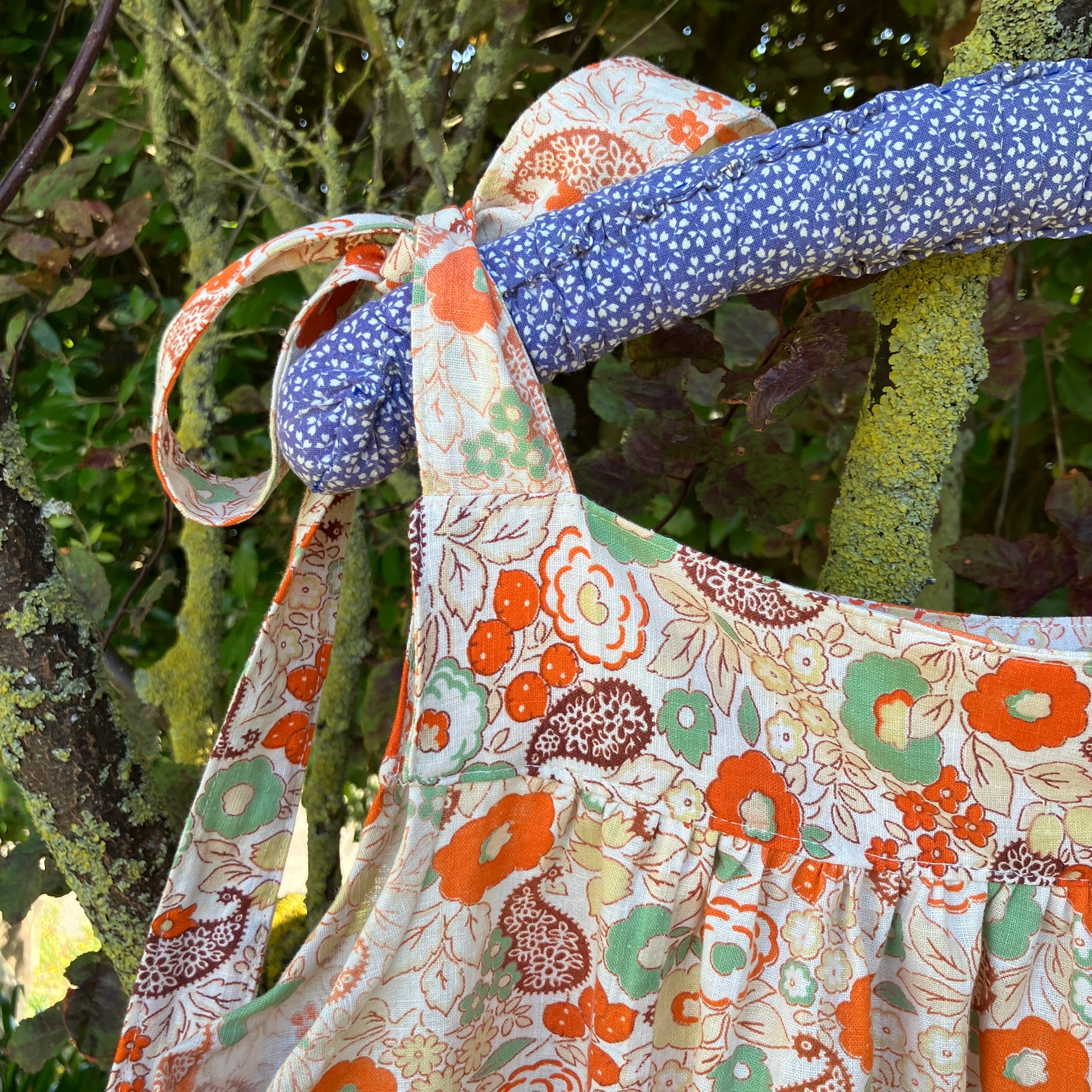 Pretty tie-shoulder top made from a beautiful found 1930s floral cotton curtain