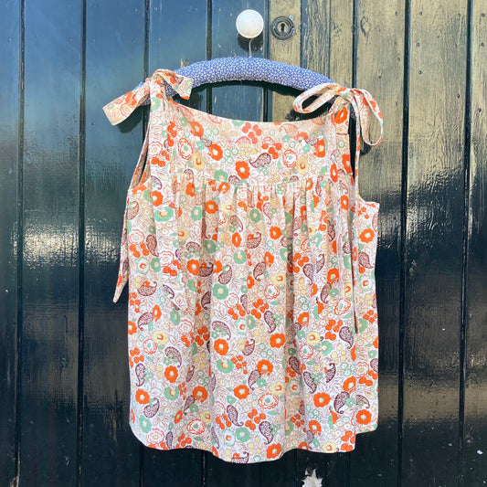 Pretty tie-shoulder top made from a beautiful found 1930s floral cotton curtain