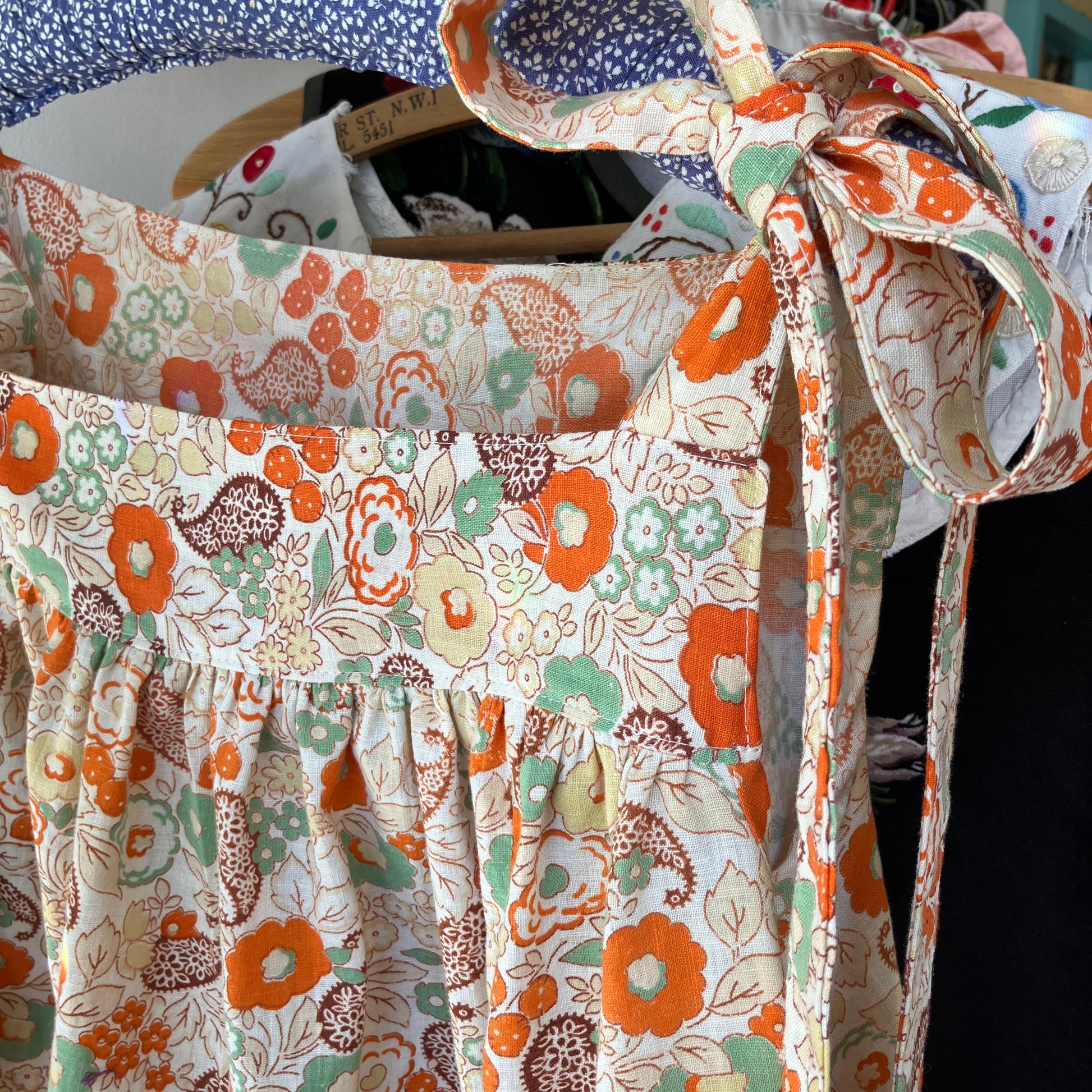 Pretty tie-shoulder top made from a beautiful found 1930s floral cotton curtain