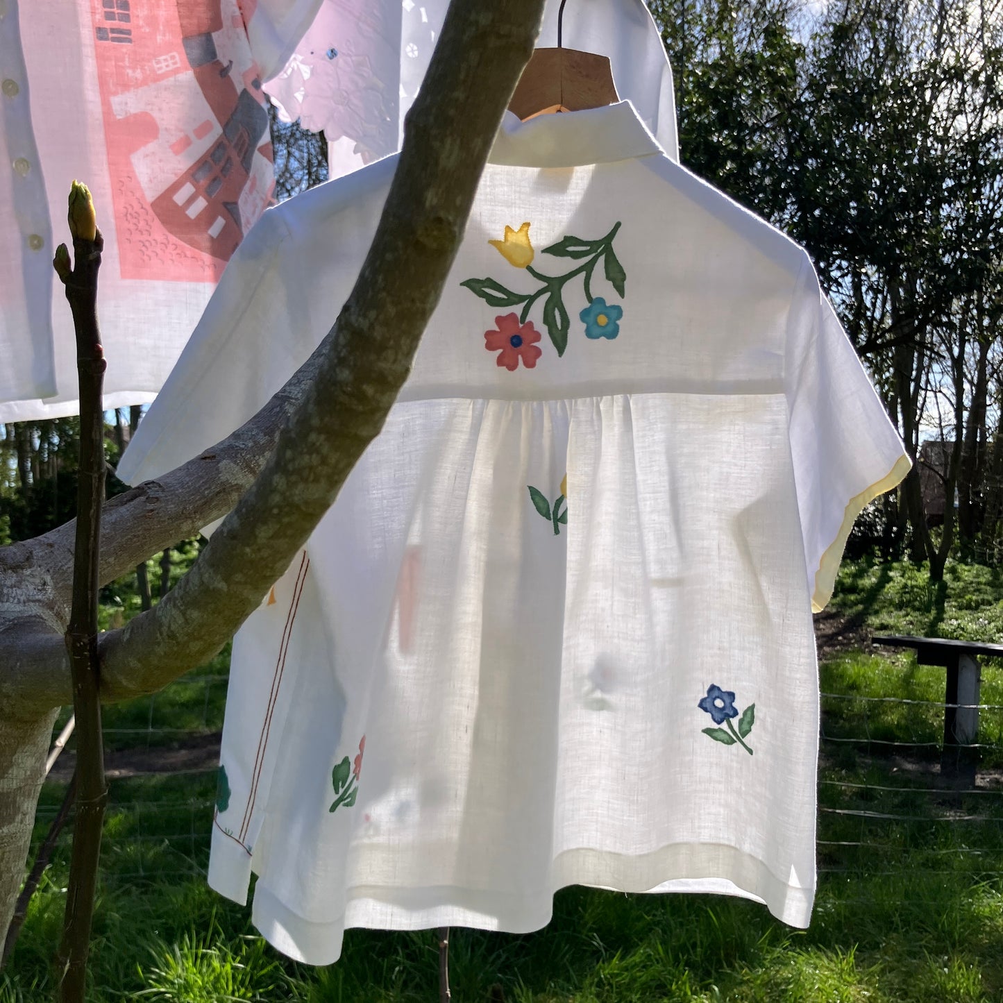 recycled linen applique shirt