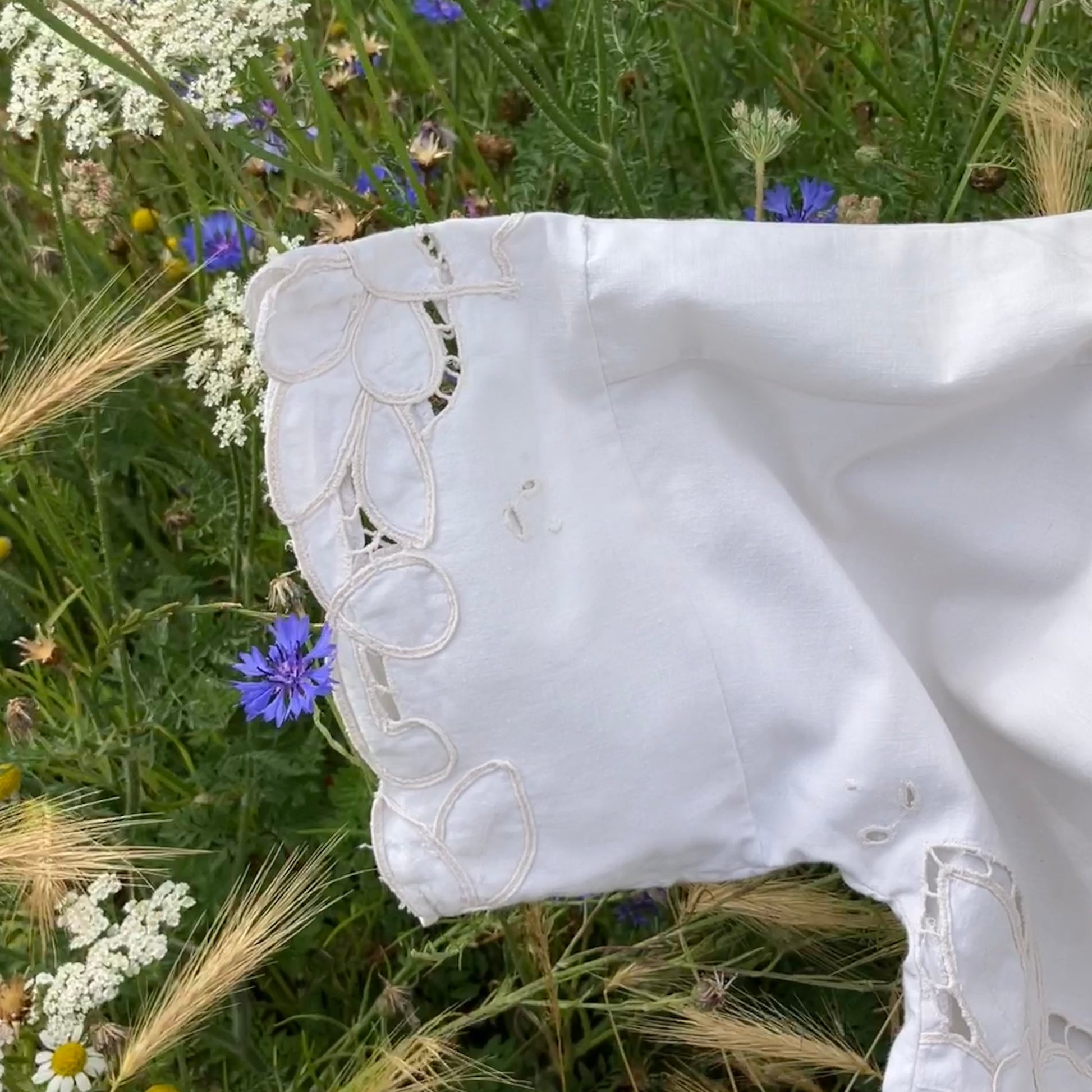 Summer top hand made from a reclaimed vintage white cutwork tablecloth