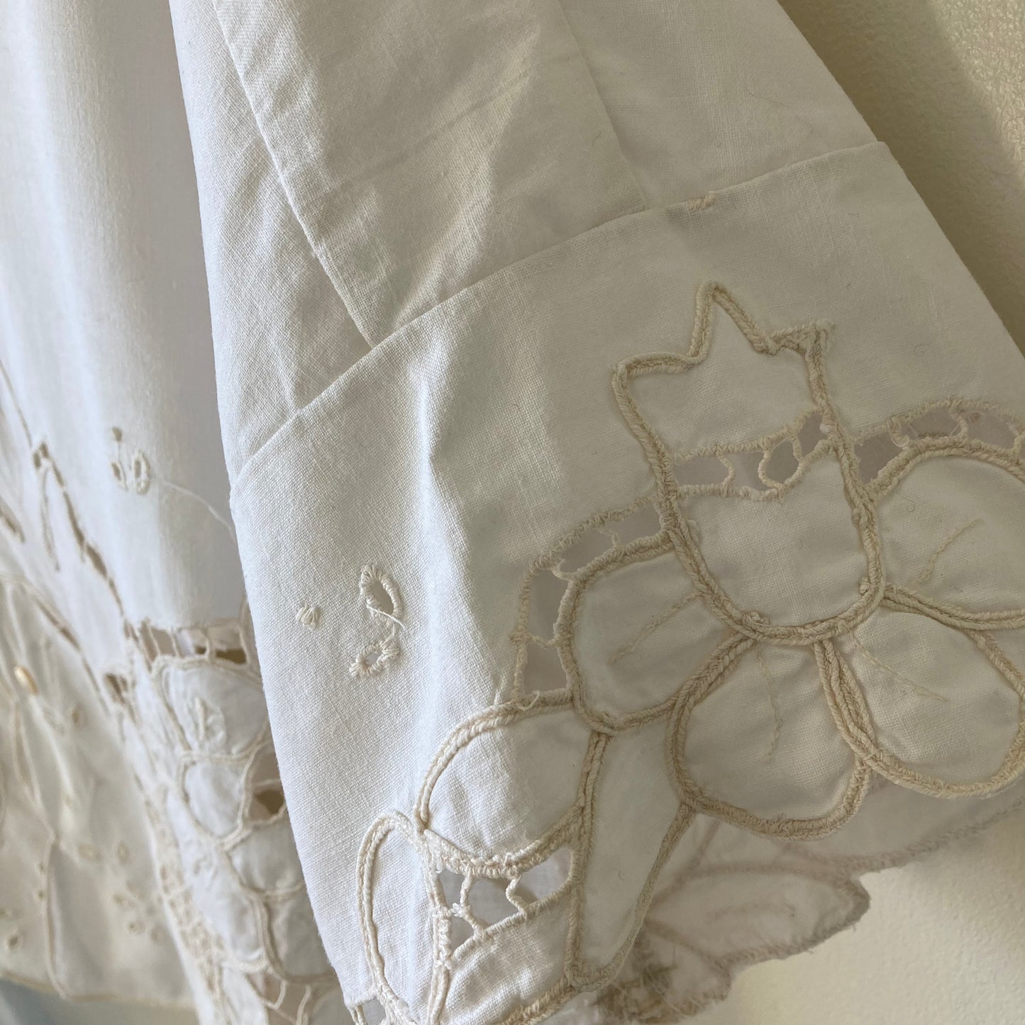 Summer top hand made from a reclaimed vintage white cutwork tablecloth