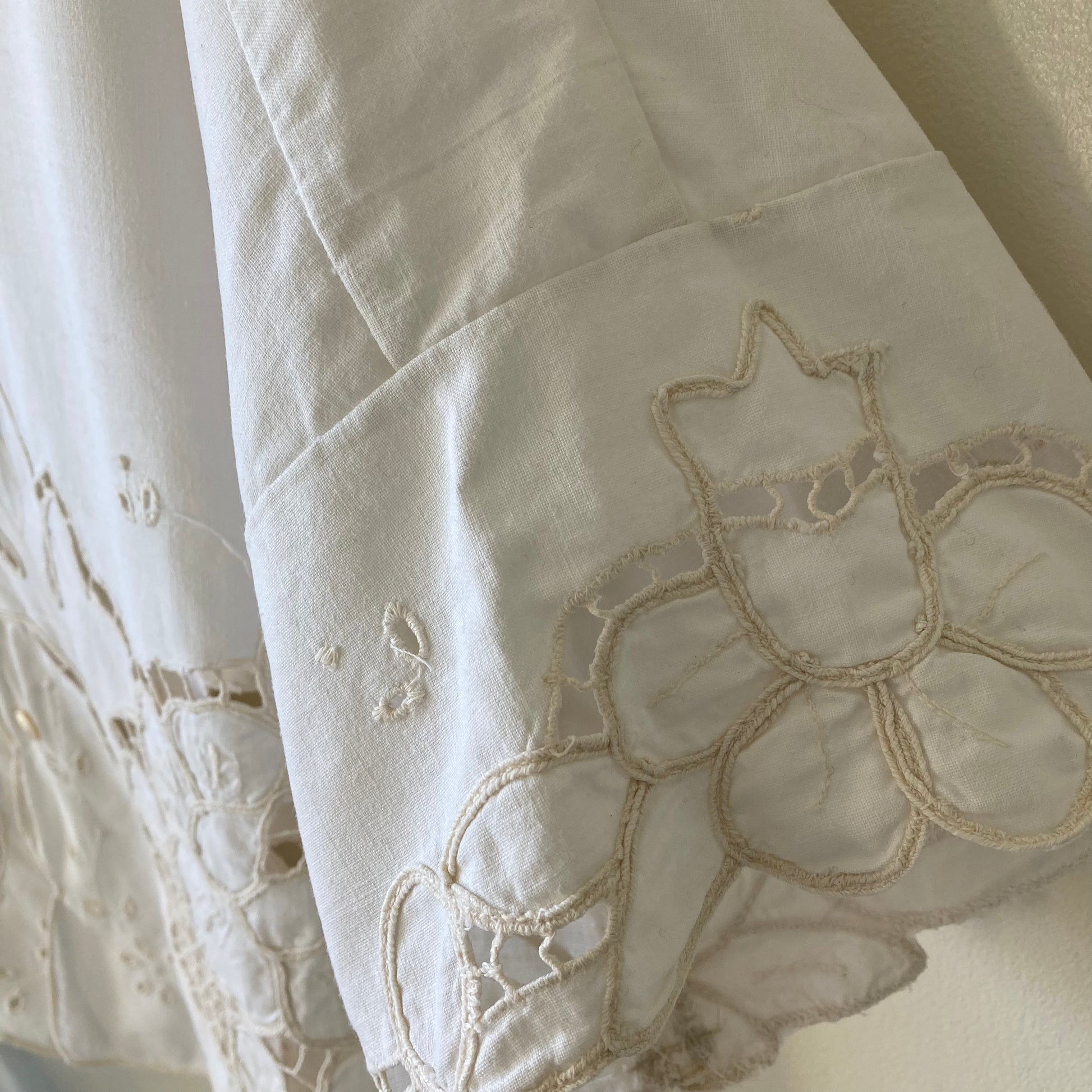 Summer top hand made from a reclaimed vintage white cutwork tablecloth
