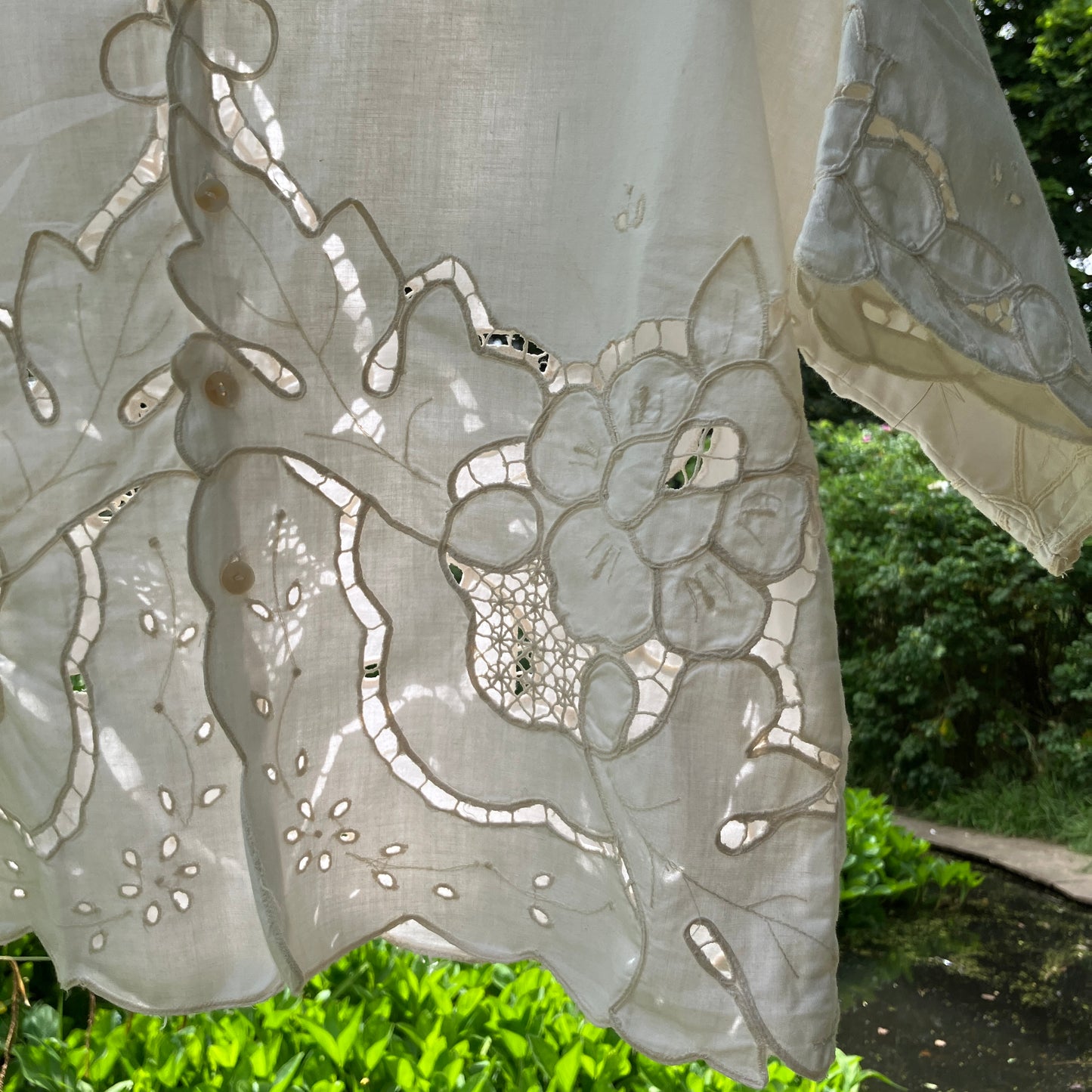 Summer top hand made from a reclaimed vintage white cutwork tablecloth