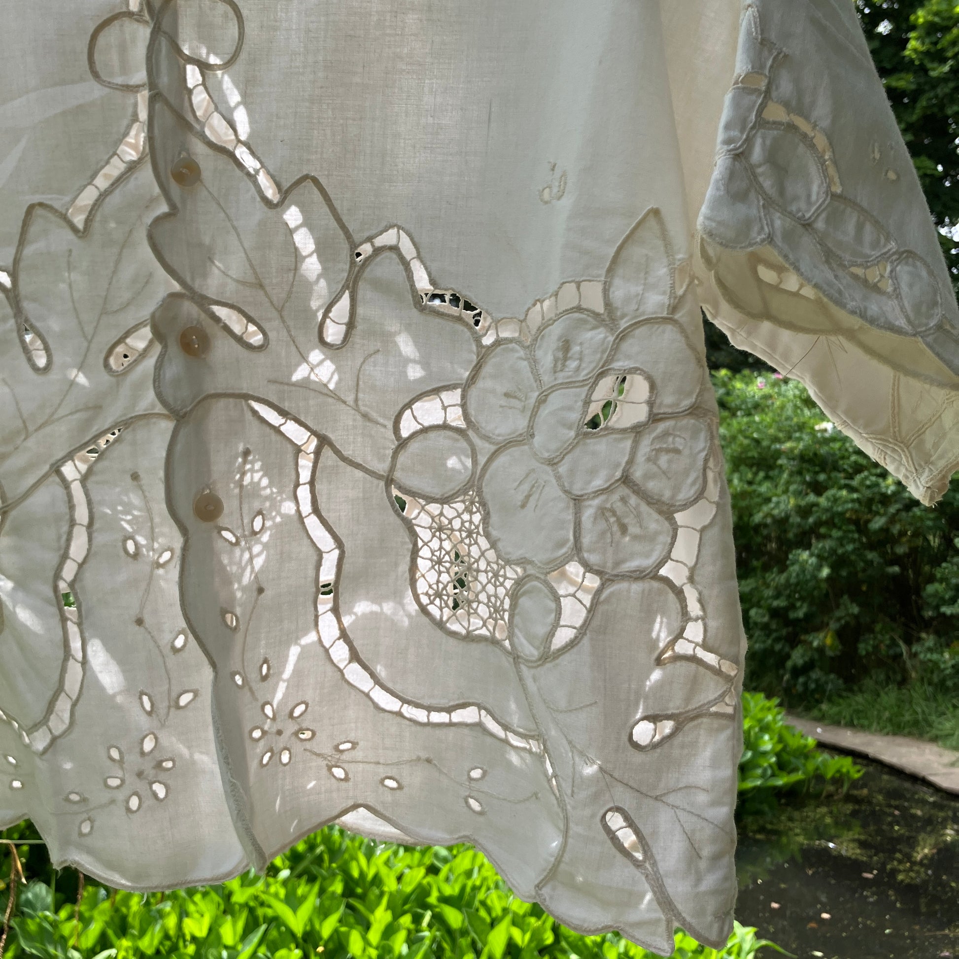 Summer top hand made from a reclaimed vintage white cutwork tablecloth