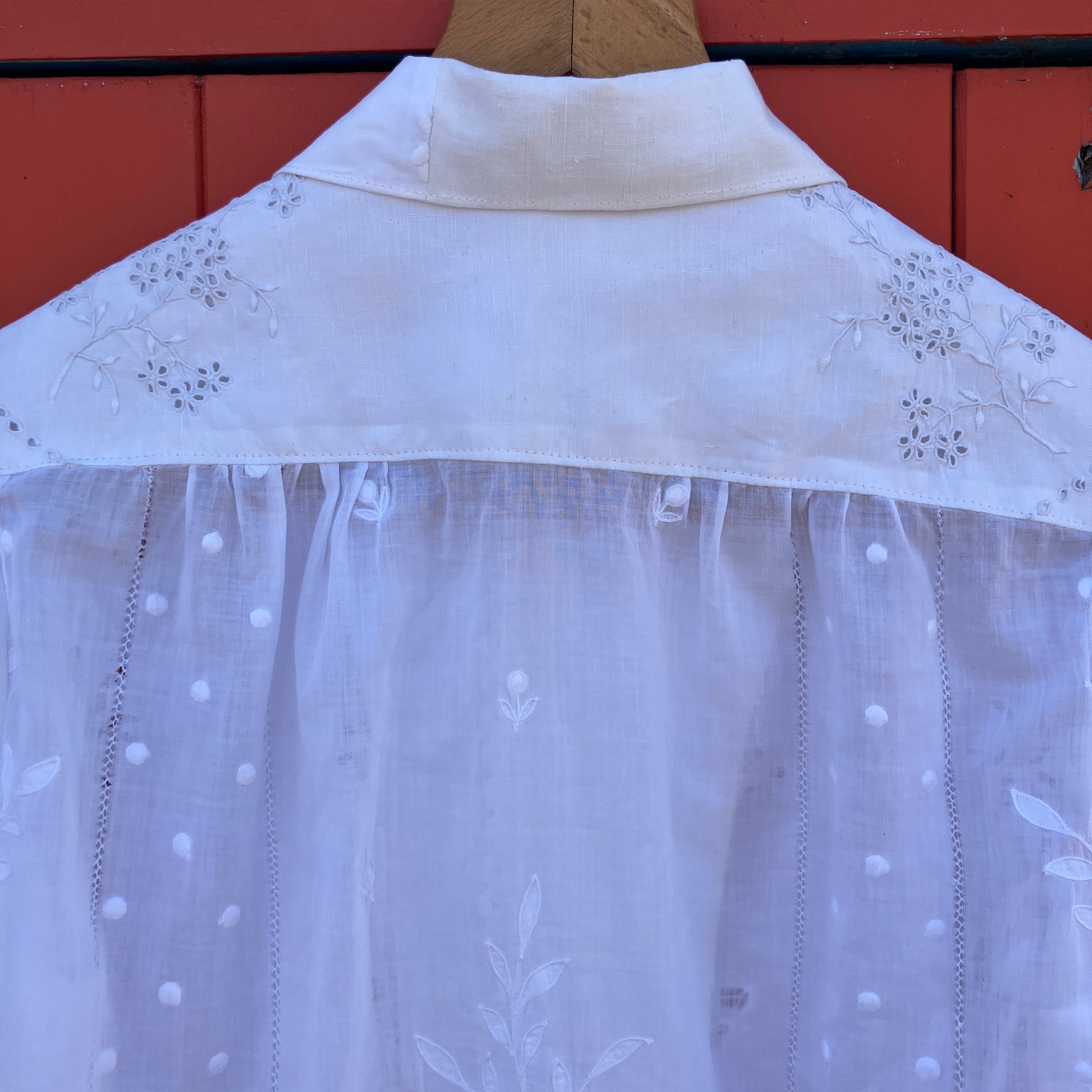Whitework recycled tablecloth blouse