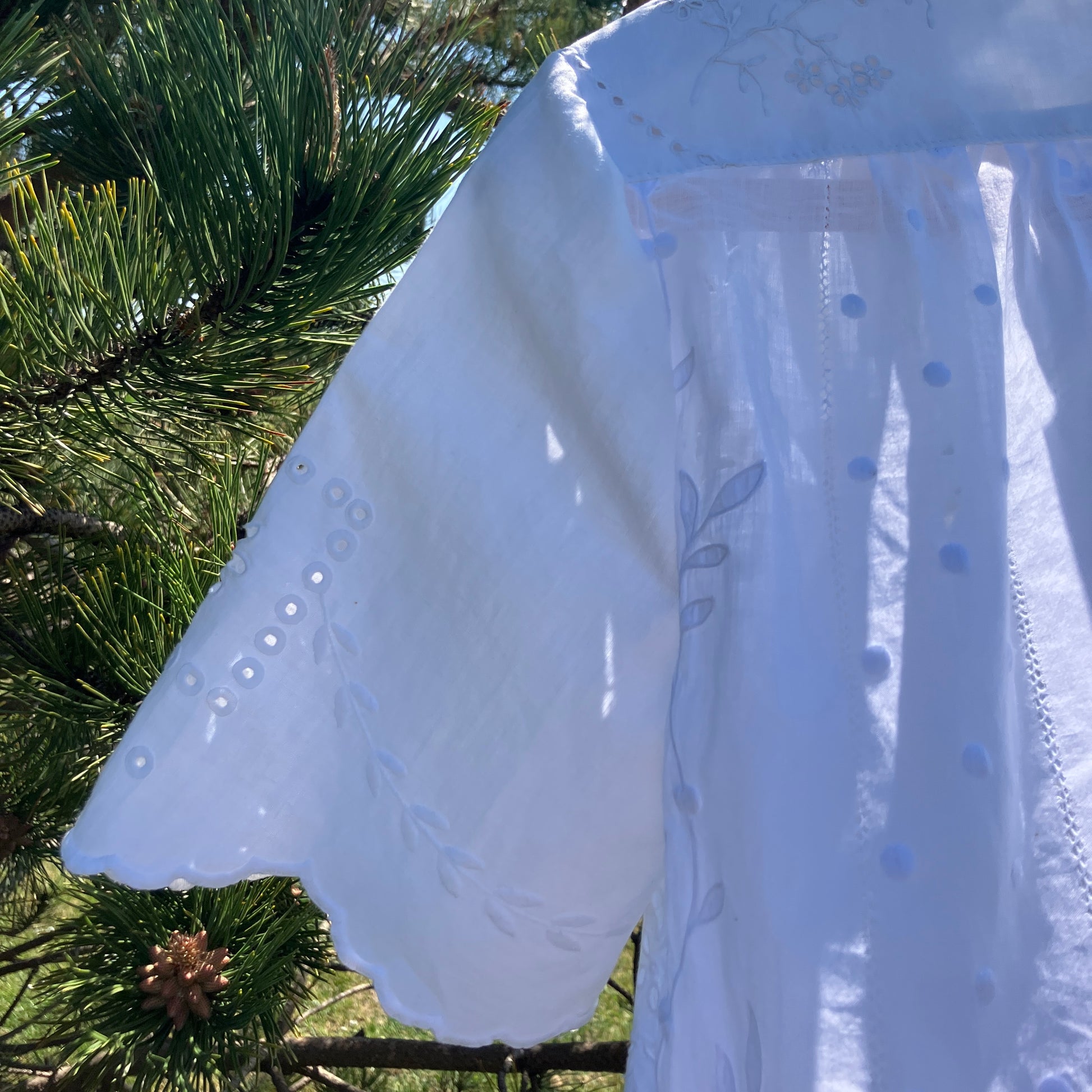 Whitework recycled tablecloth blouse