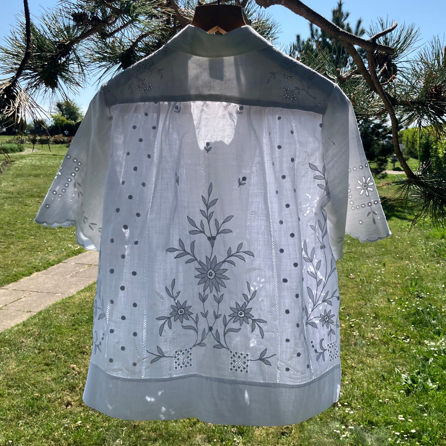 Whitework recycled tablecloth blouse