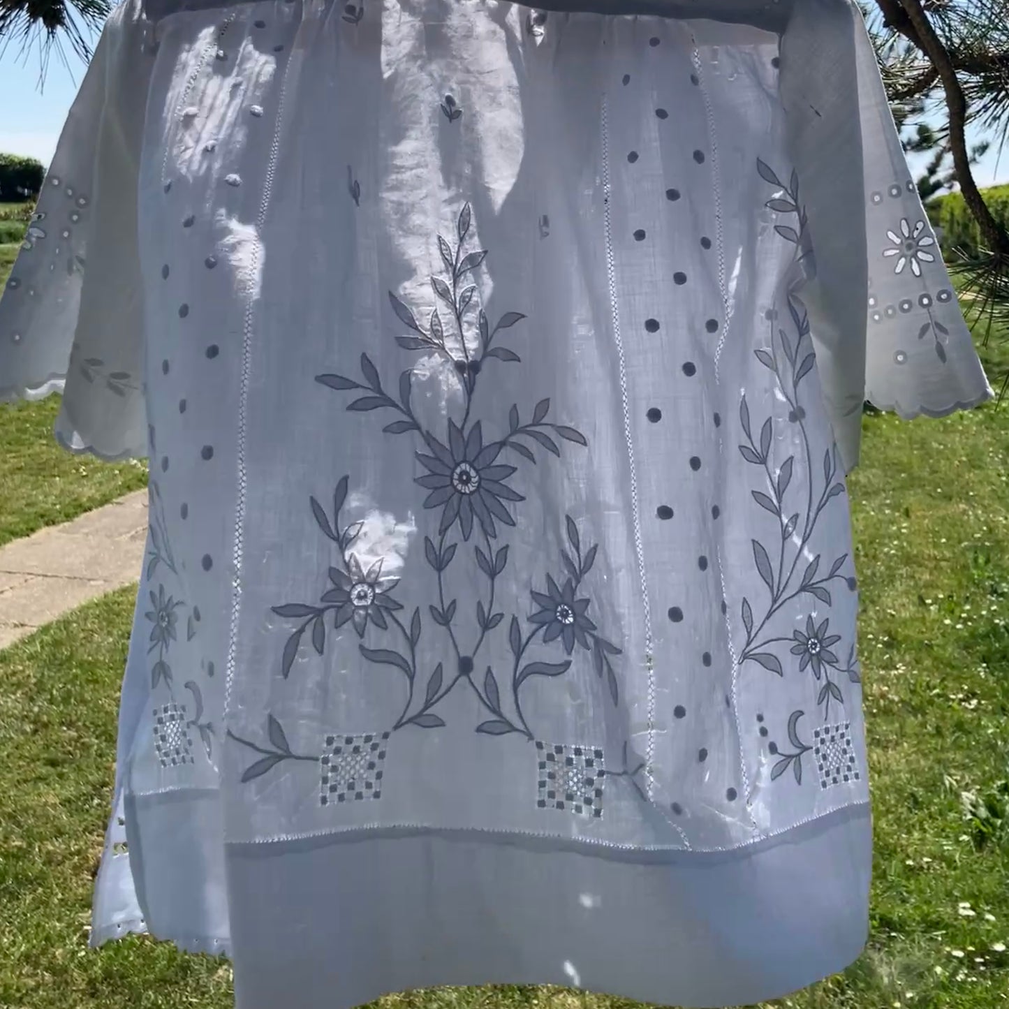 Whitework recycled tablecloth blouse