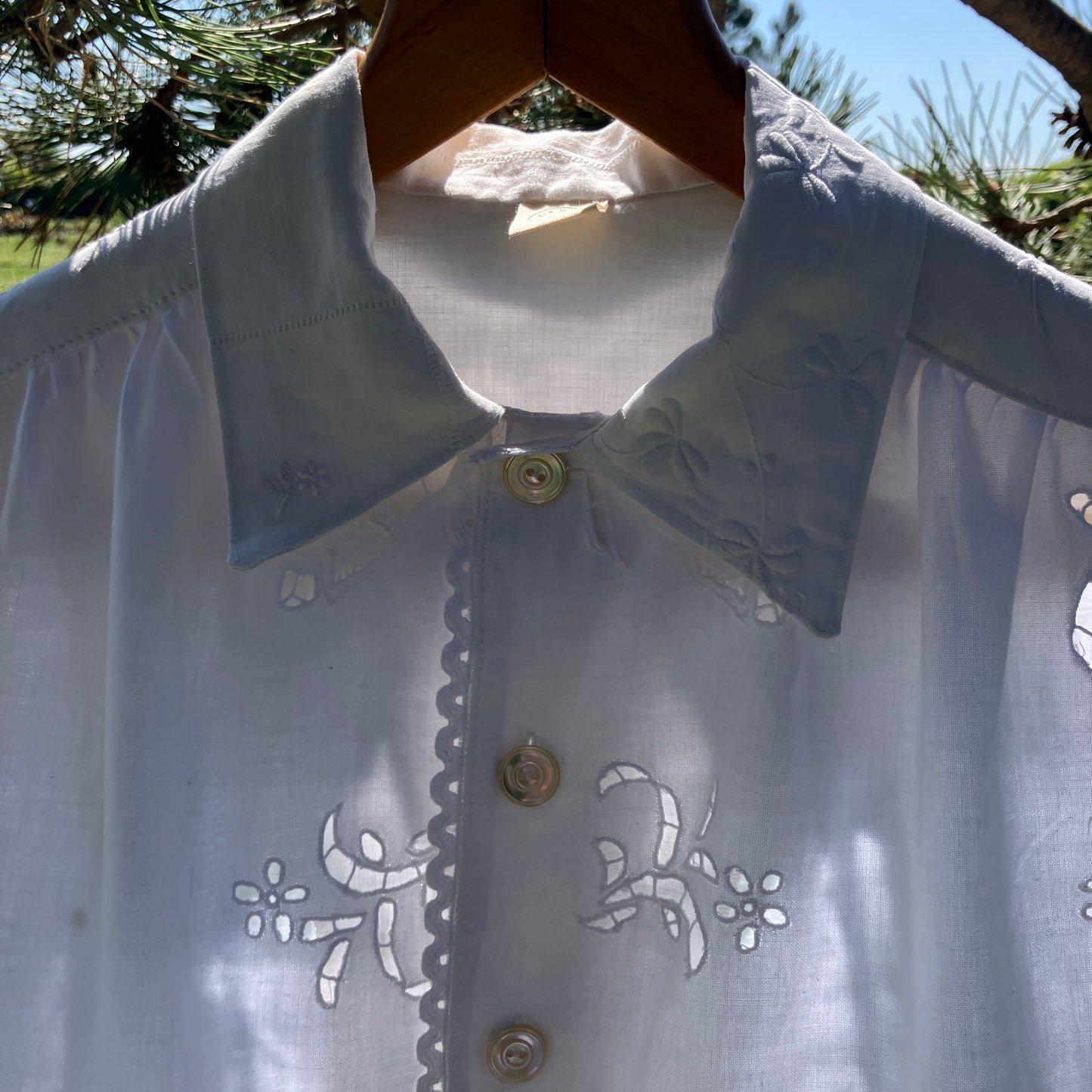 Whitework recycled tablecloth blouse