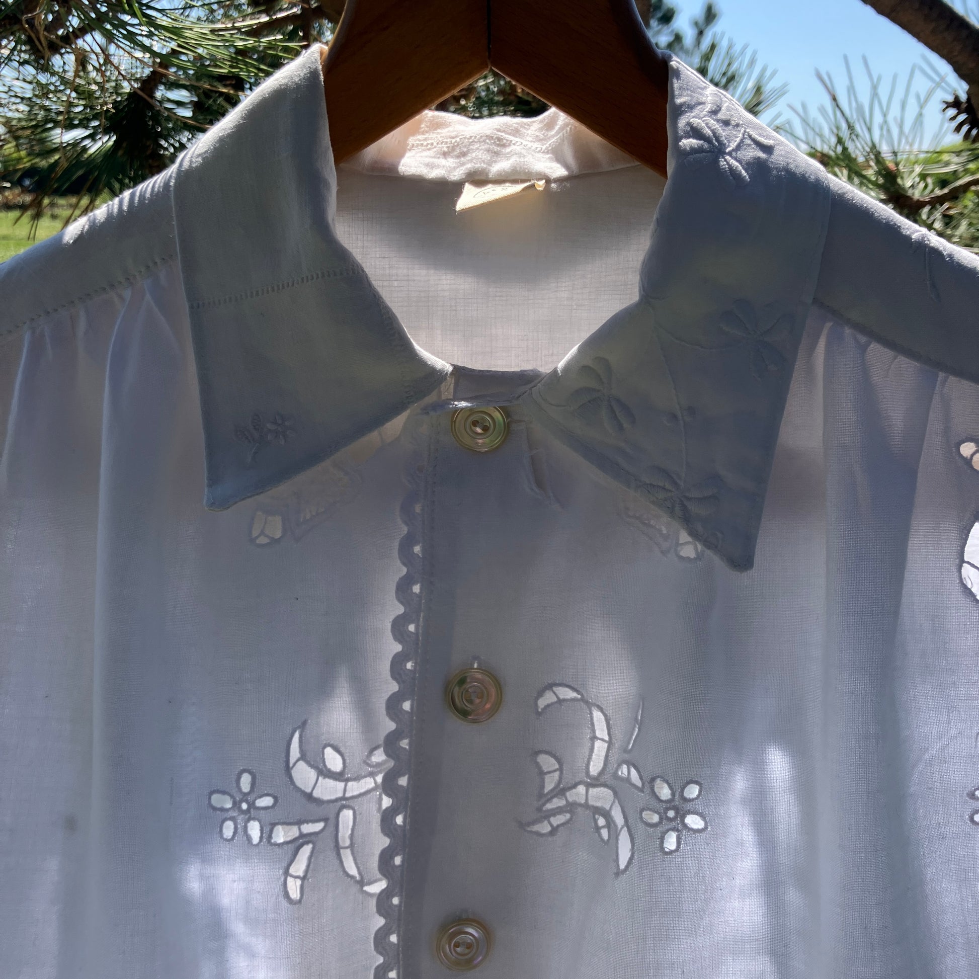 Whitework recycled tablecloth blouse