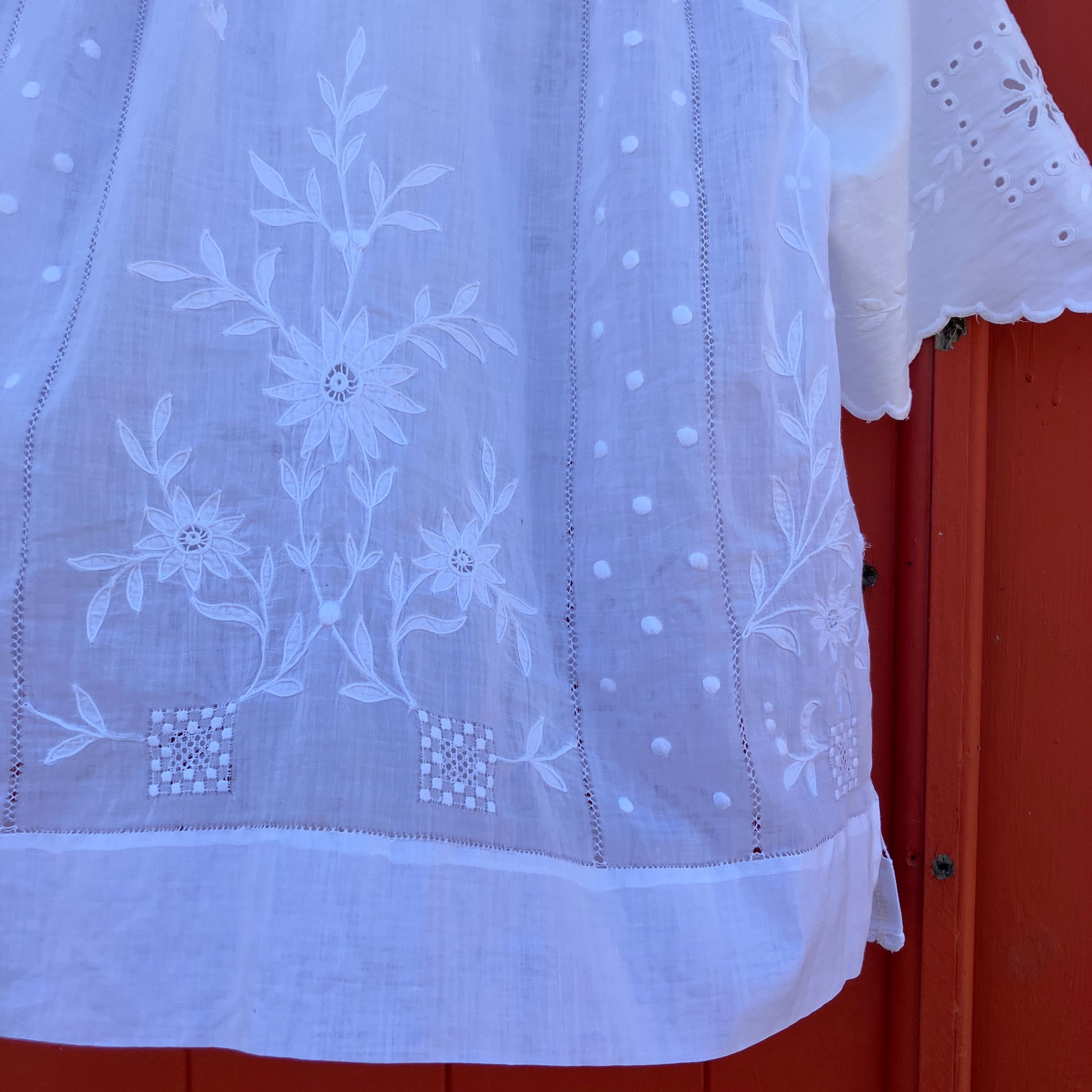 Whitework recycled tablecloth blouse