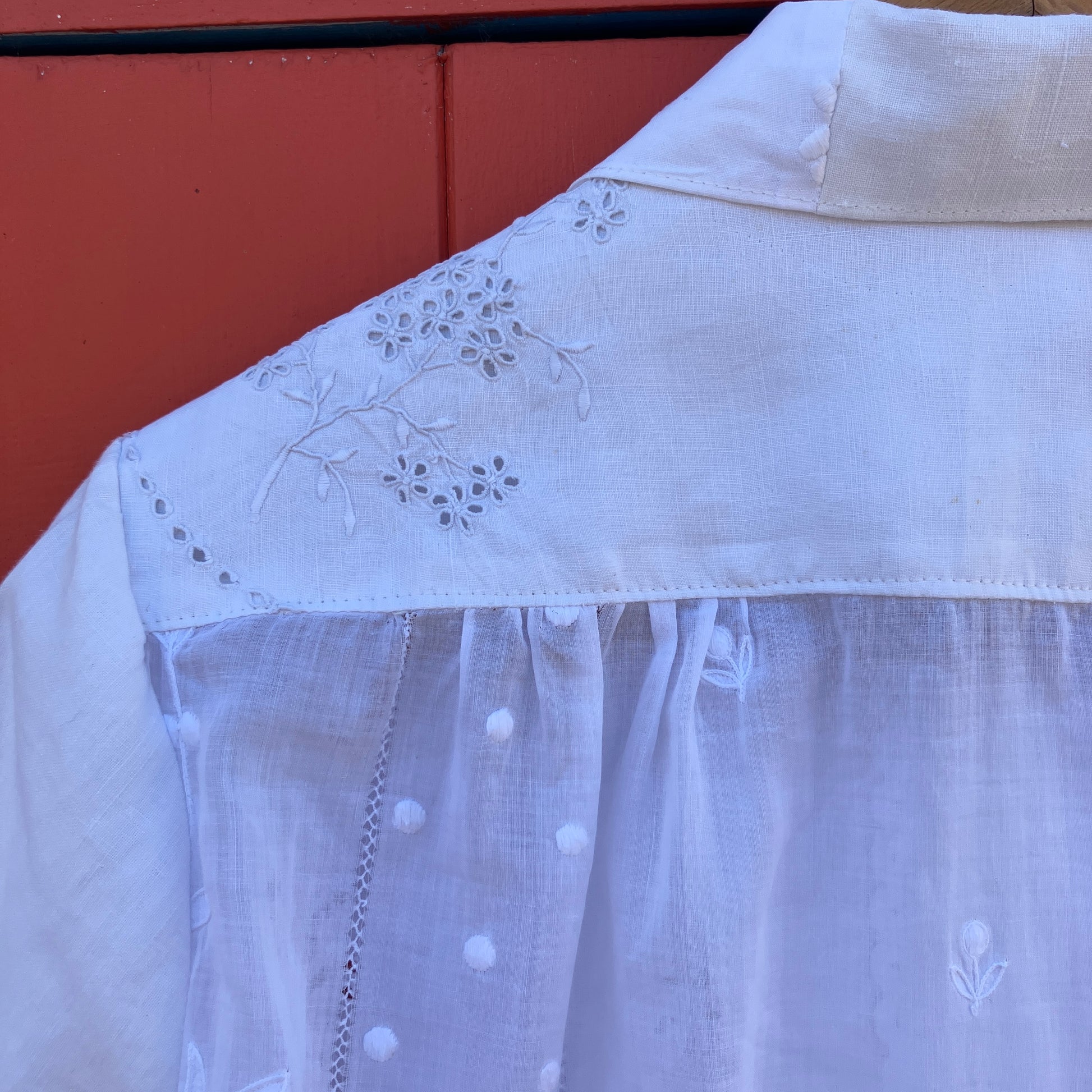 Whitework recycled tablecloth blouse