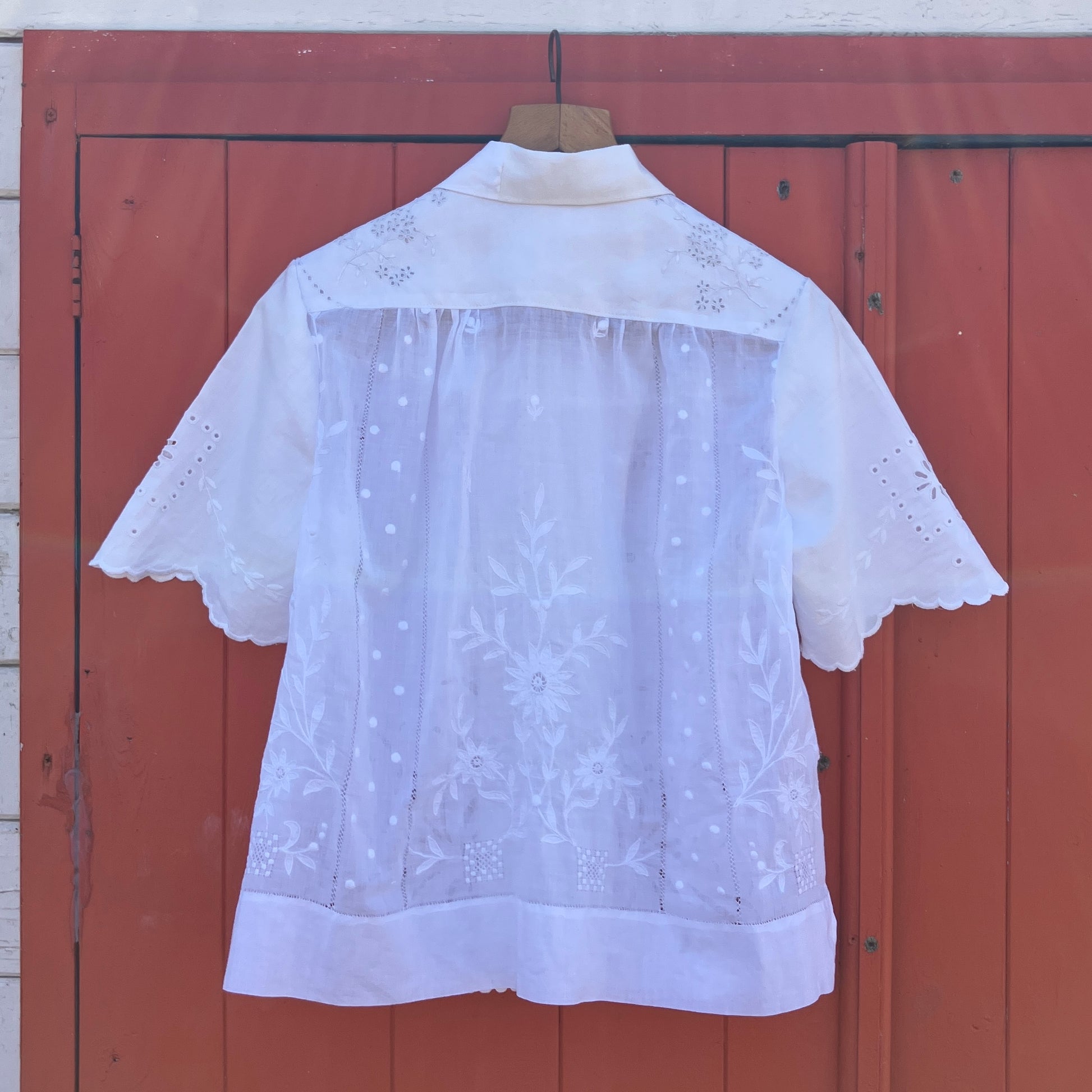 Whitework recycled tablecloth blouse