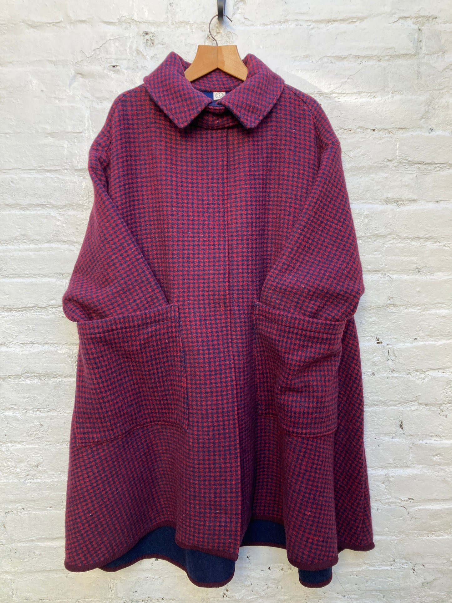Handmade reclaimed wool double-sided checked coat