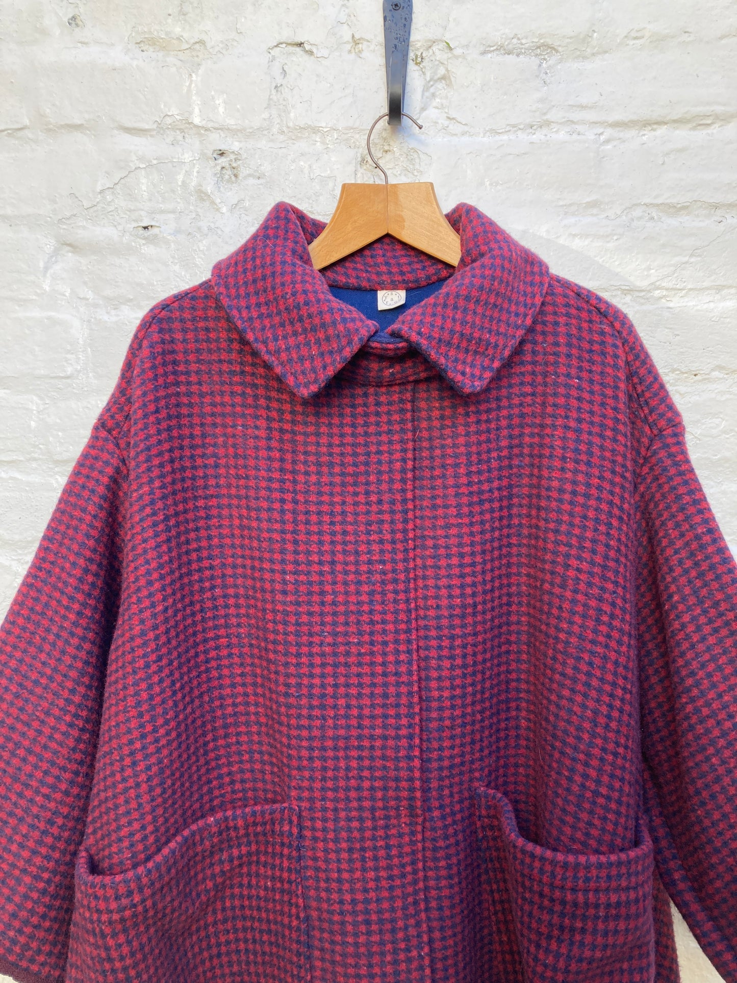 Handmade reclaimed wool double-sided checked coat