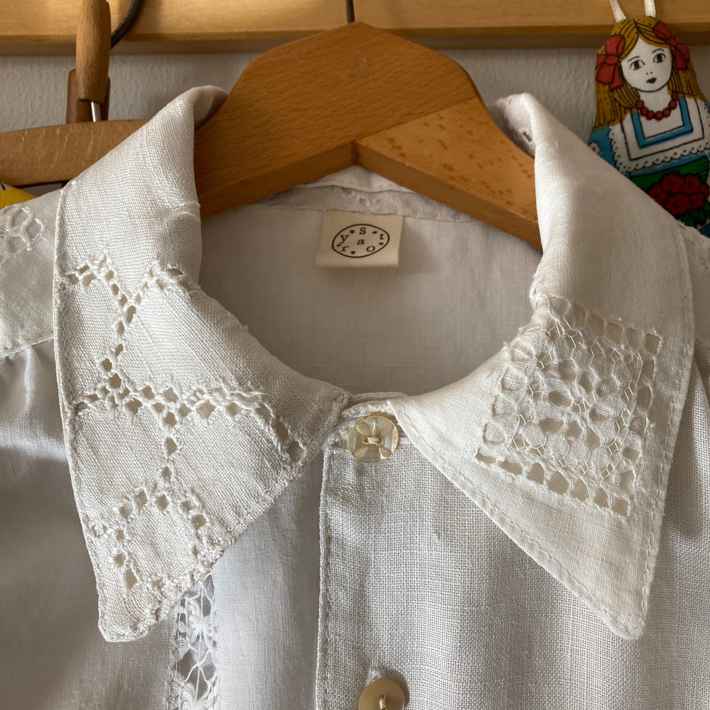 Handmade patchwork cutwork tablecloth shirt