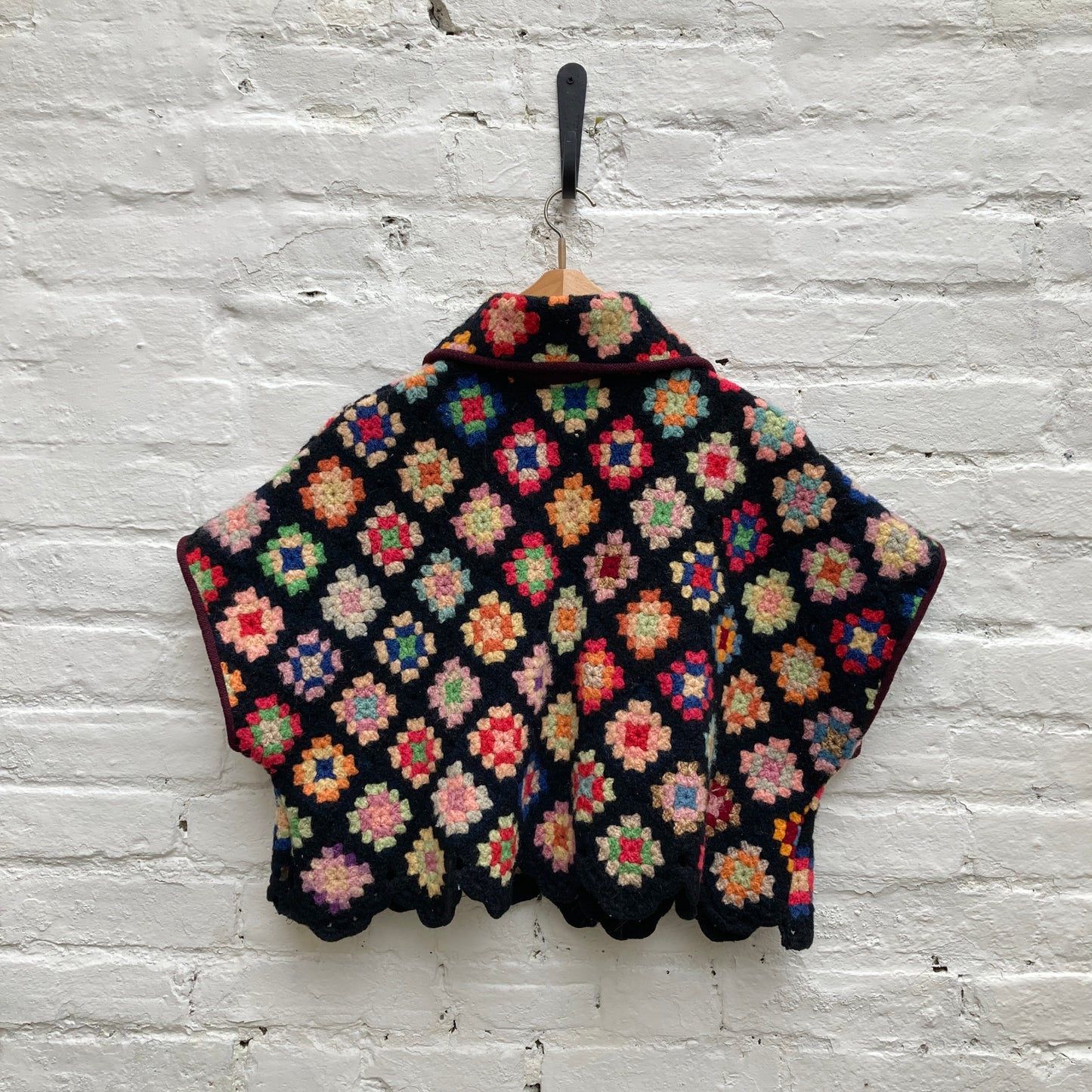 Handmade reclaimed crochet granny square blanket jacket