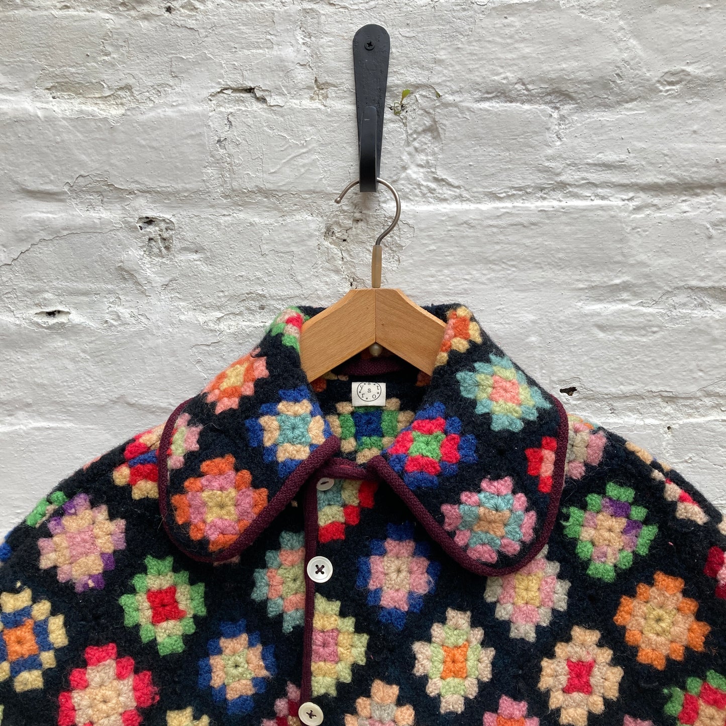 Handmade reclaimed crochet granny square blanket jacket