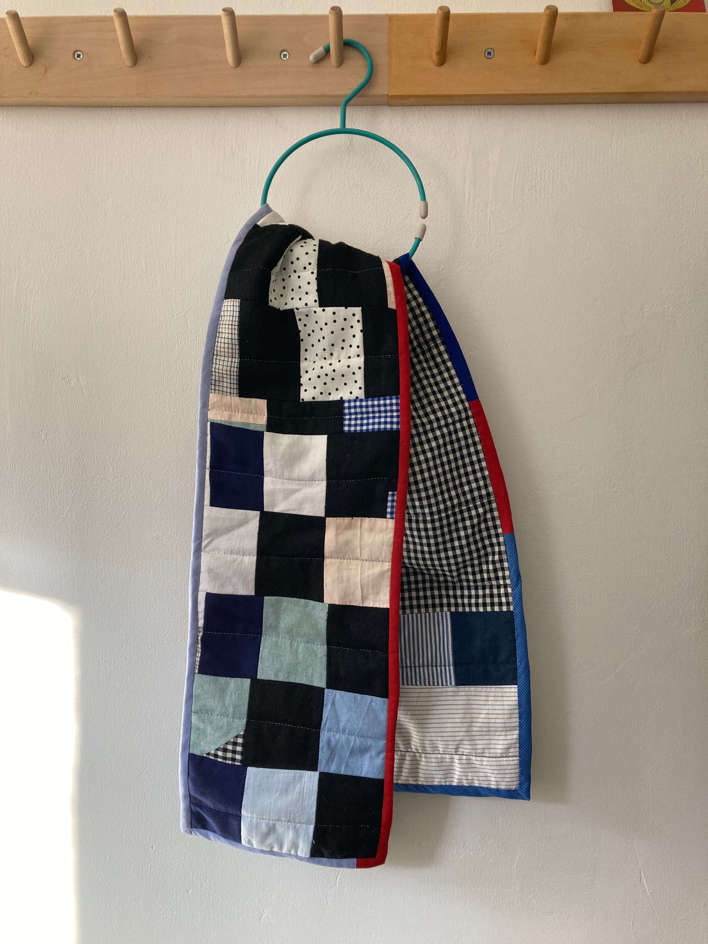 patchwork quilted scarf made from reclaimed cotton fabrics