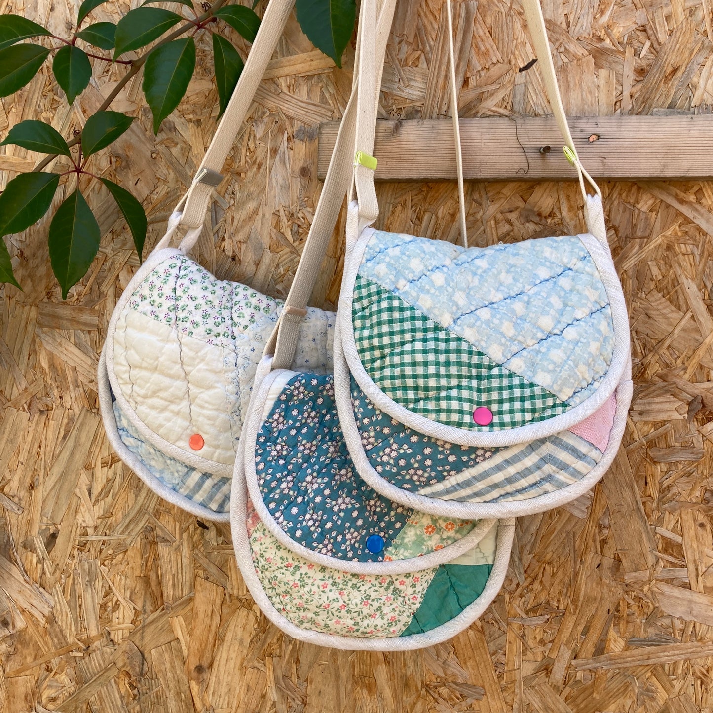 Handmade reclaimed antique patchwork quilt shoulder bag (yellow popper)