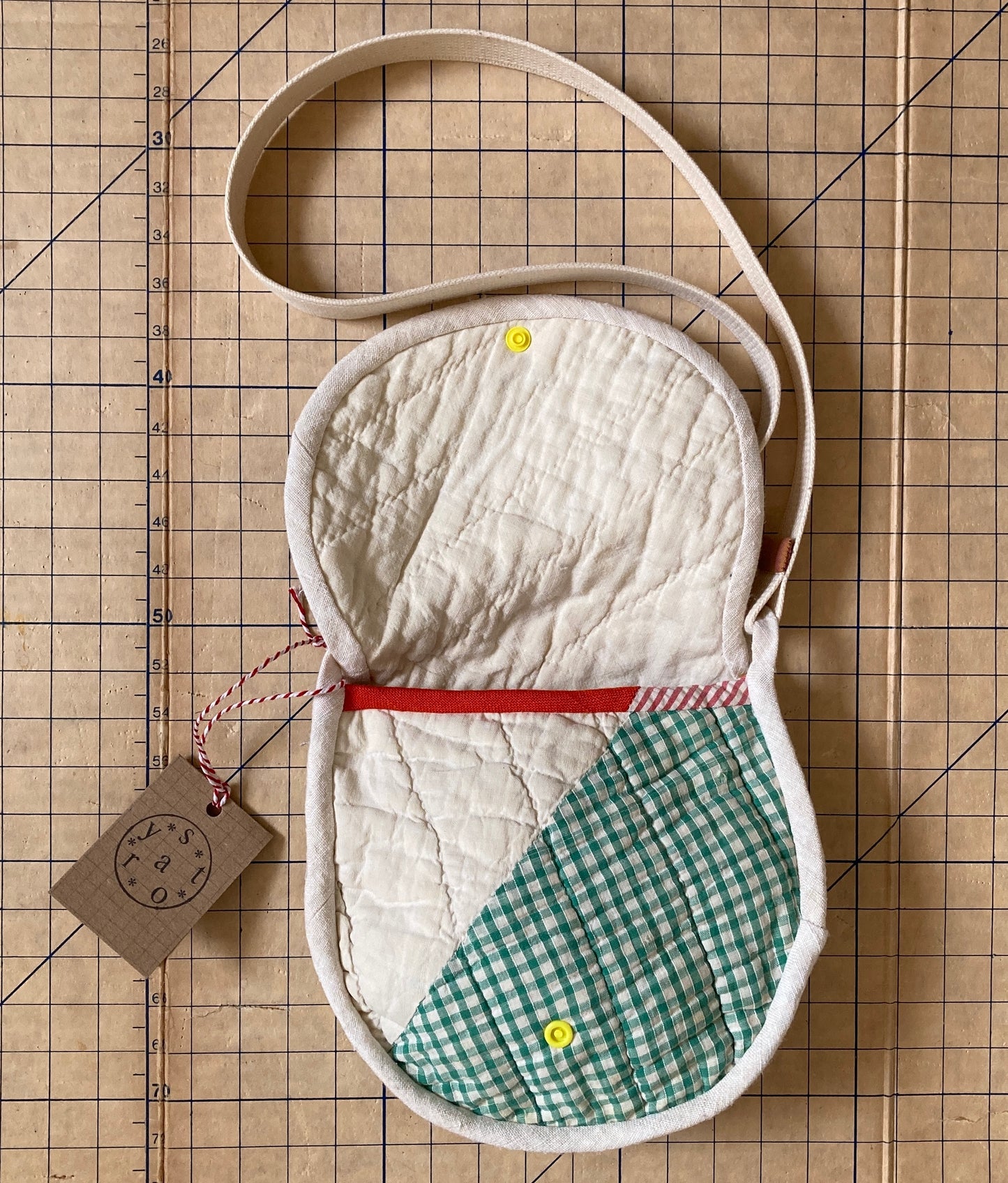 Handmade reclaimed antique patchwork quilt shoulder bag (yellow popper)
