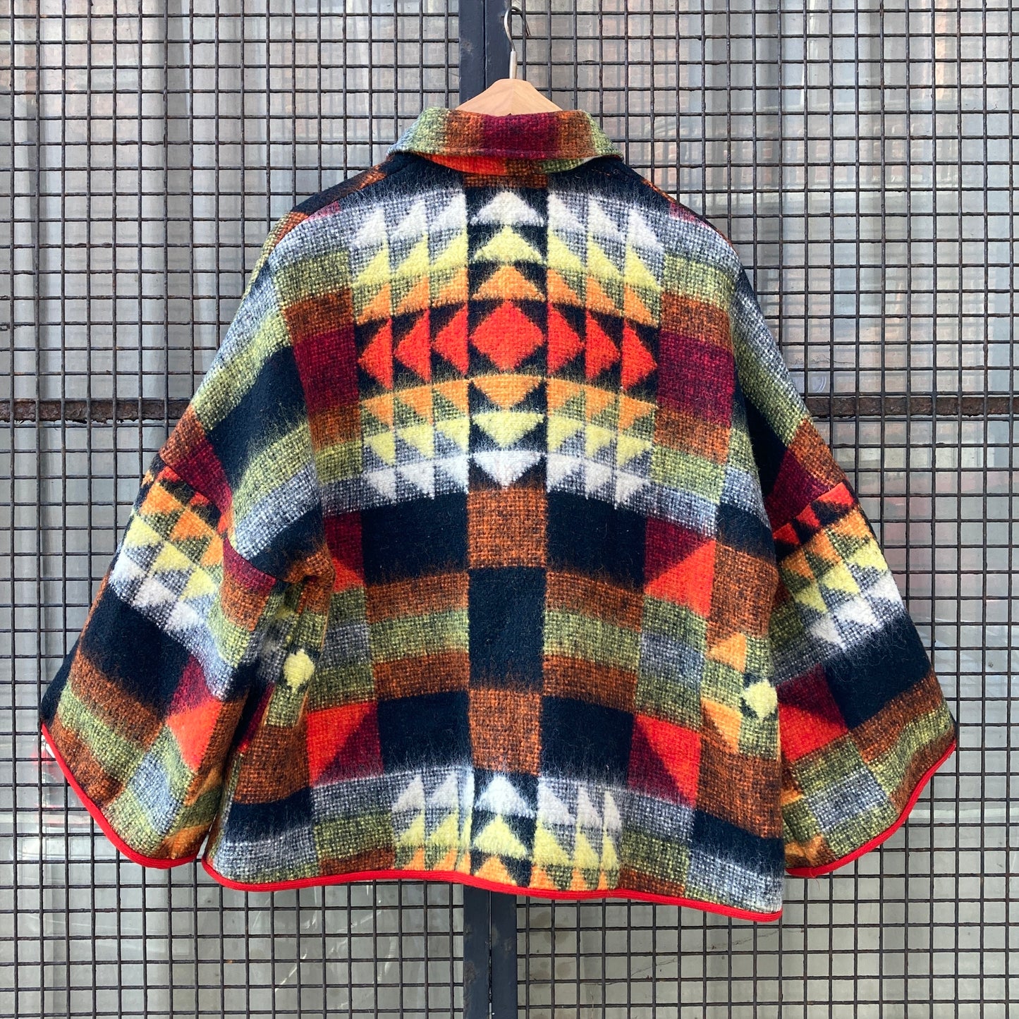 Patchwork-effect recycled blanket jacket