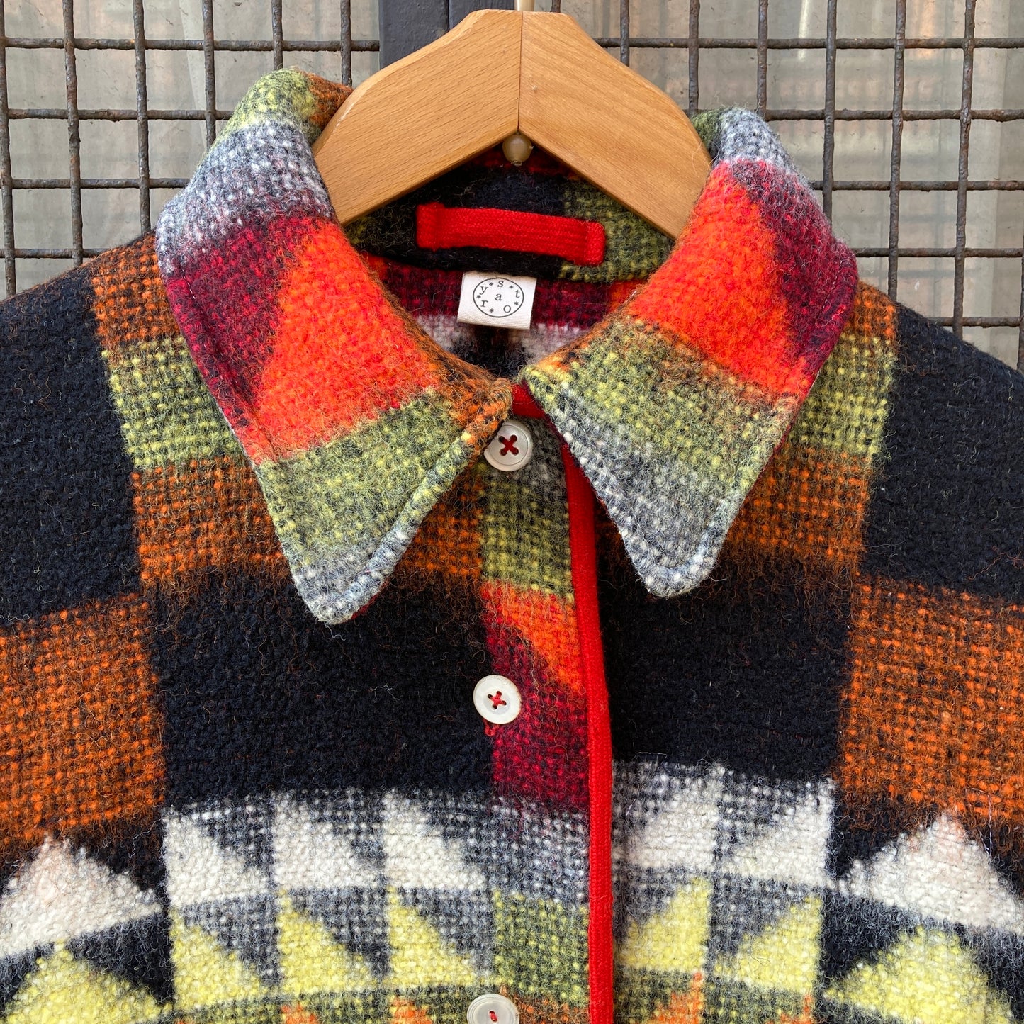 Patchwork-effect recycled blanket jacket