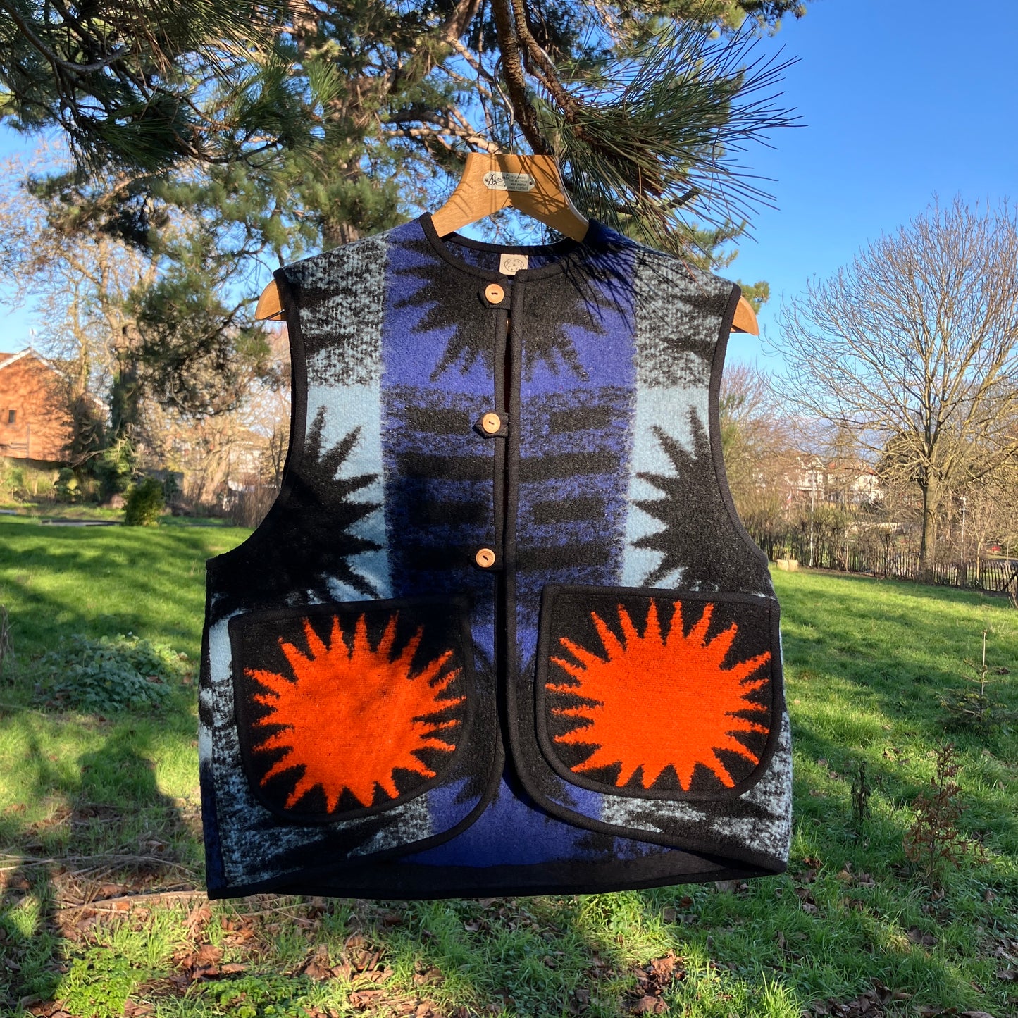 Handmade star pocket reclaimed blanket vest